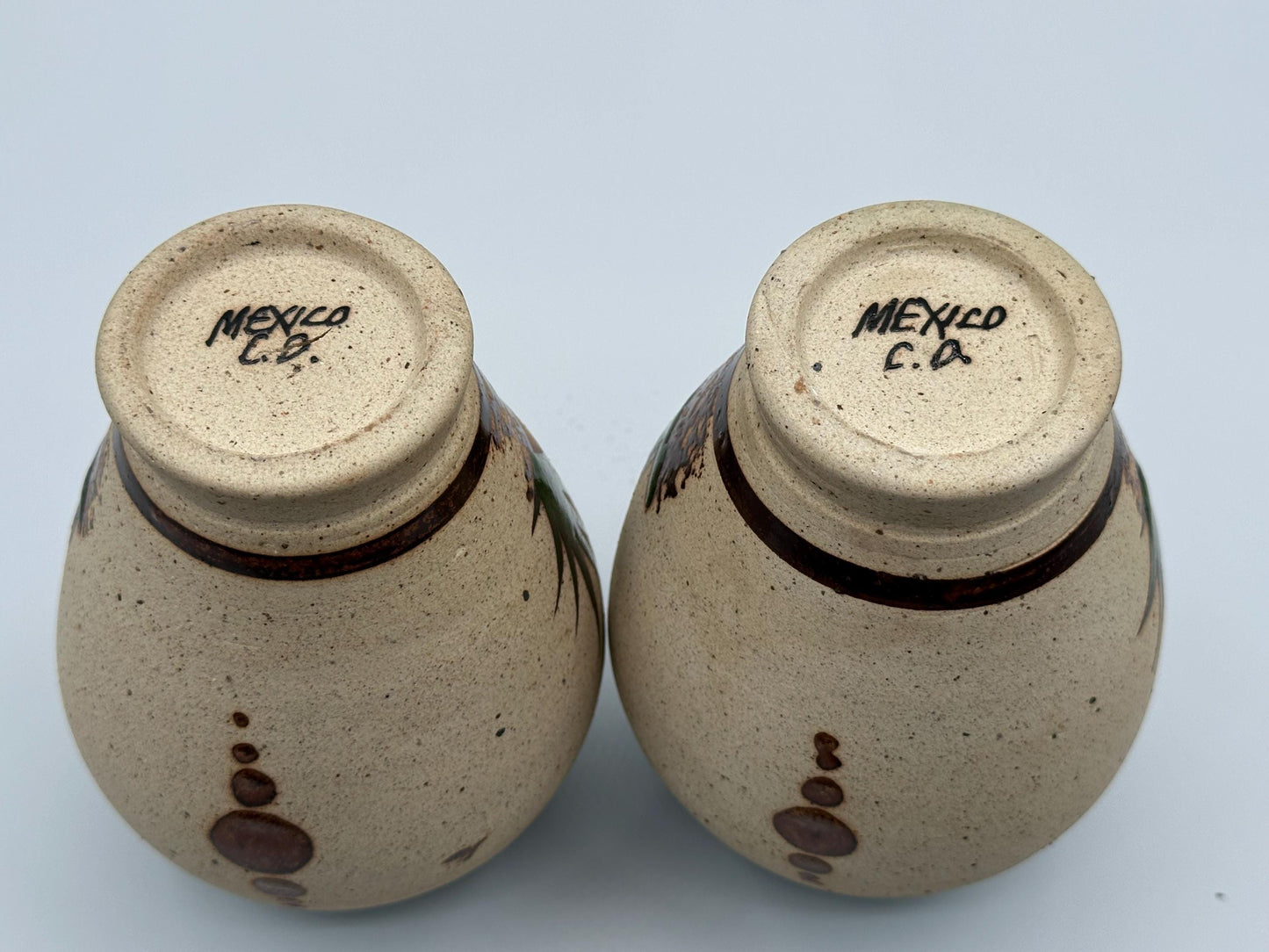 Vintage Mexican Pottery Vases: Hand-Painted Desert Scene - Boho Decor