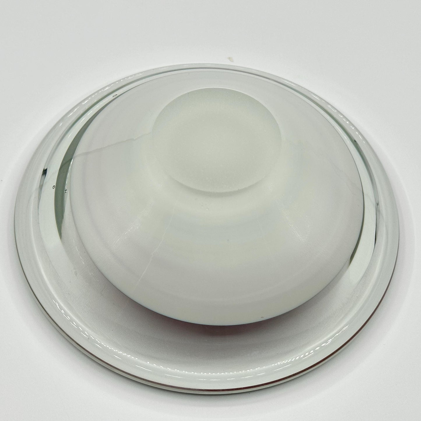 Retro Clear Glass Bowl with Pink & Gray Gradient Base - Vintage Modern MCM Decorative Centerpiece