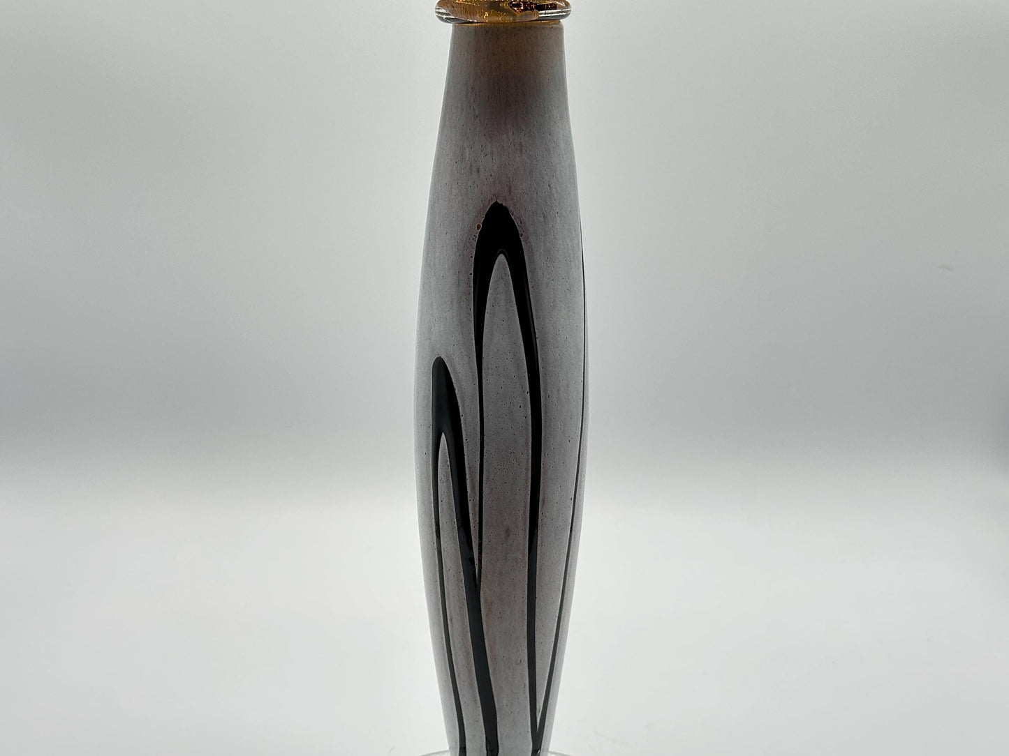 Vintage Amber & Black Sculptural Art Glass Candle Holder - Mid-Century Modern Decor Piece