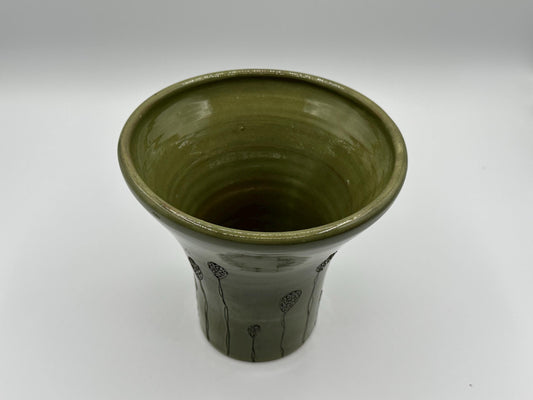 Artisan Green Studio Pottery Vase with Botanical Motif - Handmade Ceramic by Diana Faugt