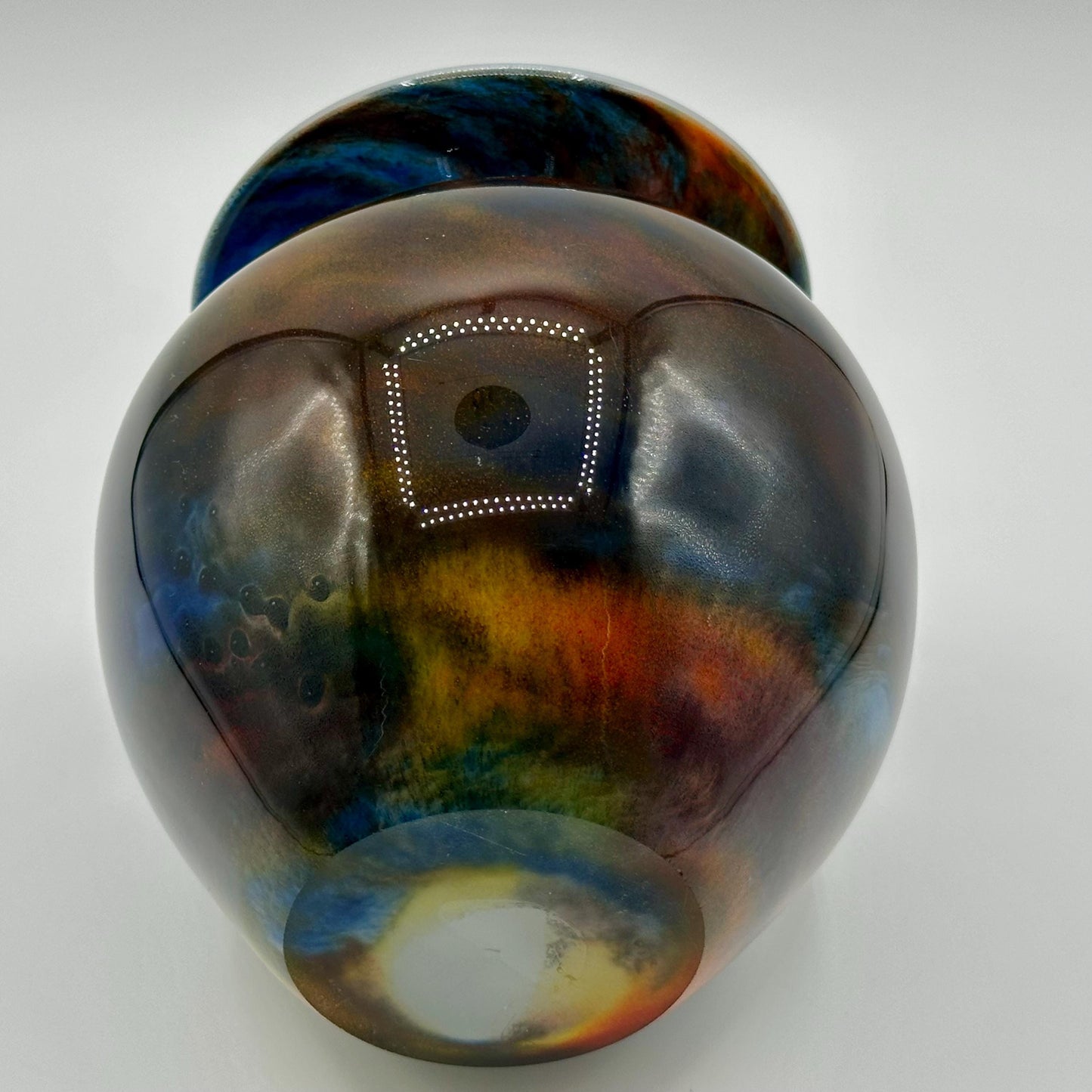 Iridescent Handblown Art Glass Vase: Swirled Decorative Vessel with Wide Rim - Modern Vintage Home Decor