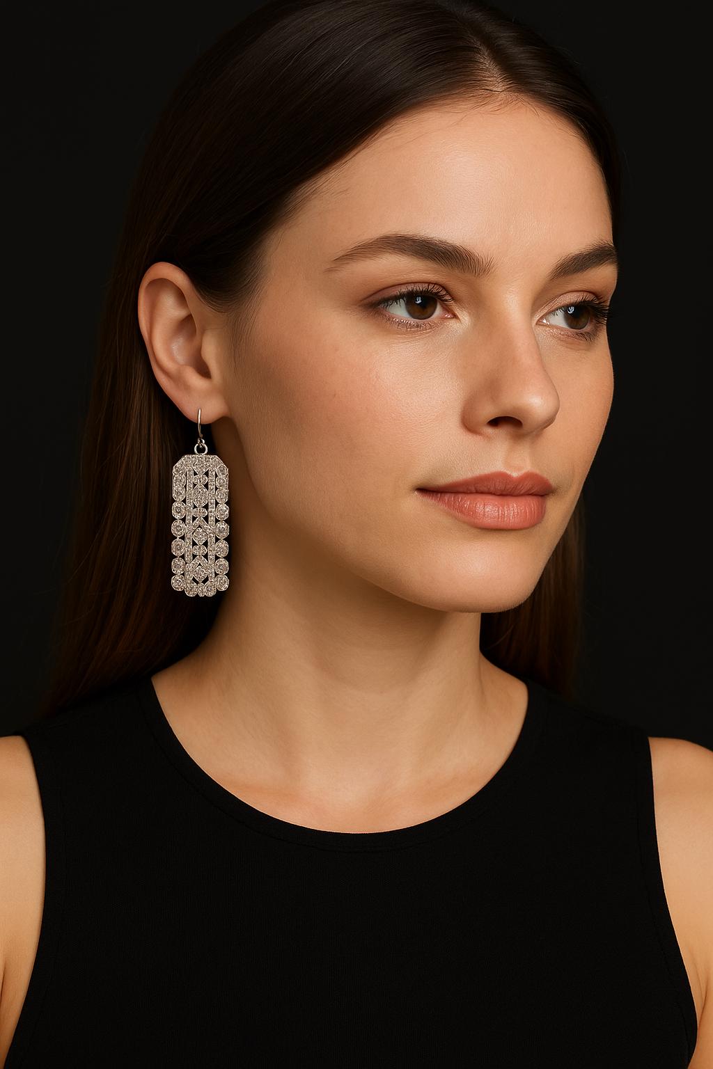 Elegant Vintage-Inspired Silver Filigree Drop Earrings with Cubic Zirconia - Timeless Jewelry