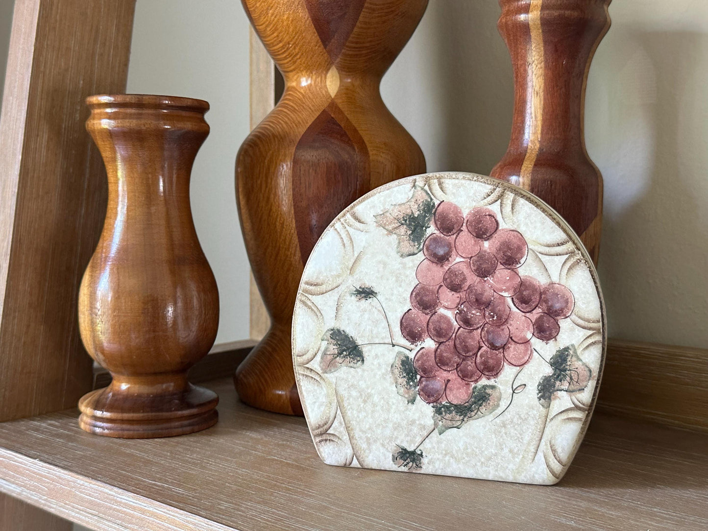 Oneida Veneto Hand-Painted Ceramic Napkin Holder with Grape Design - Elegant Dining Table Decor