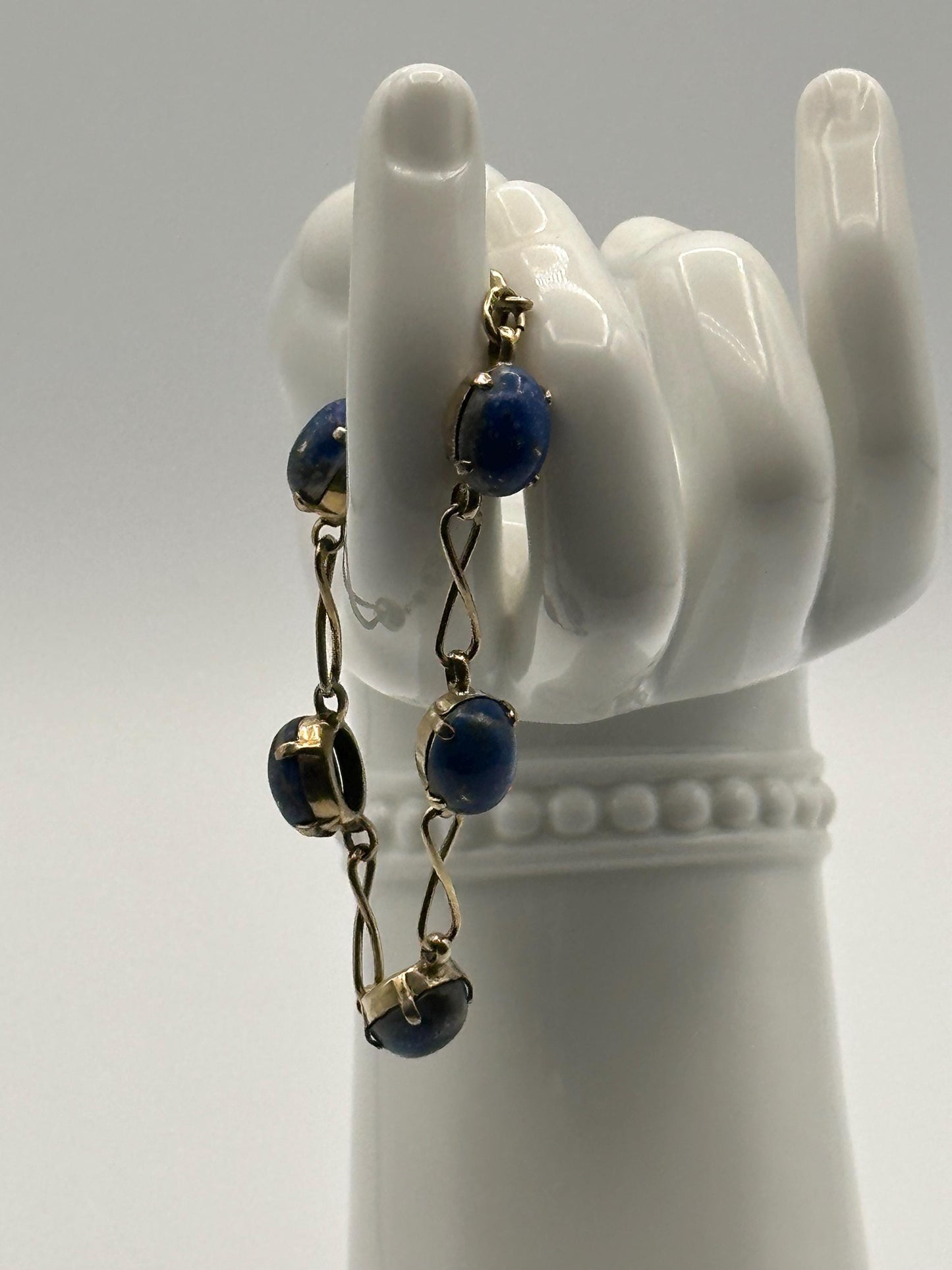 Vintage Sterling Silver Bracelet with Blue Lapis Lazuli Stones - Elegant Boho Gemstone Jewelry