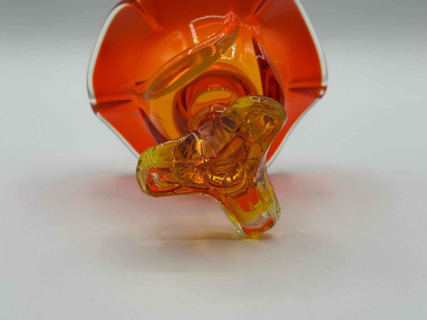 Vintage Viking Glass Persimmon Amberina Footed Candlestick Holder - Epic Collection Triple Taper