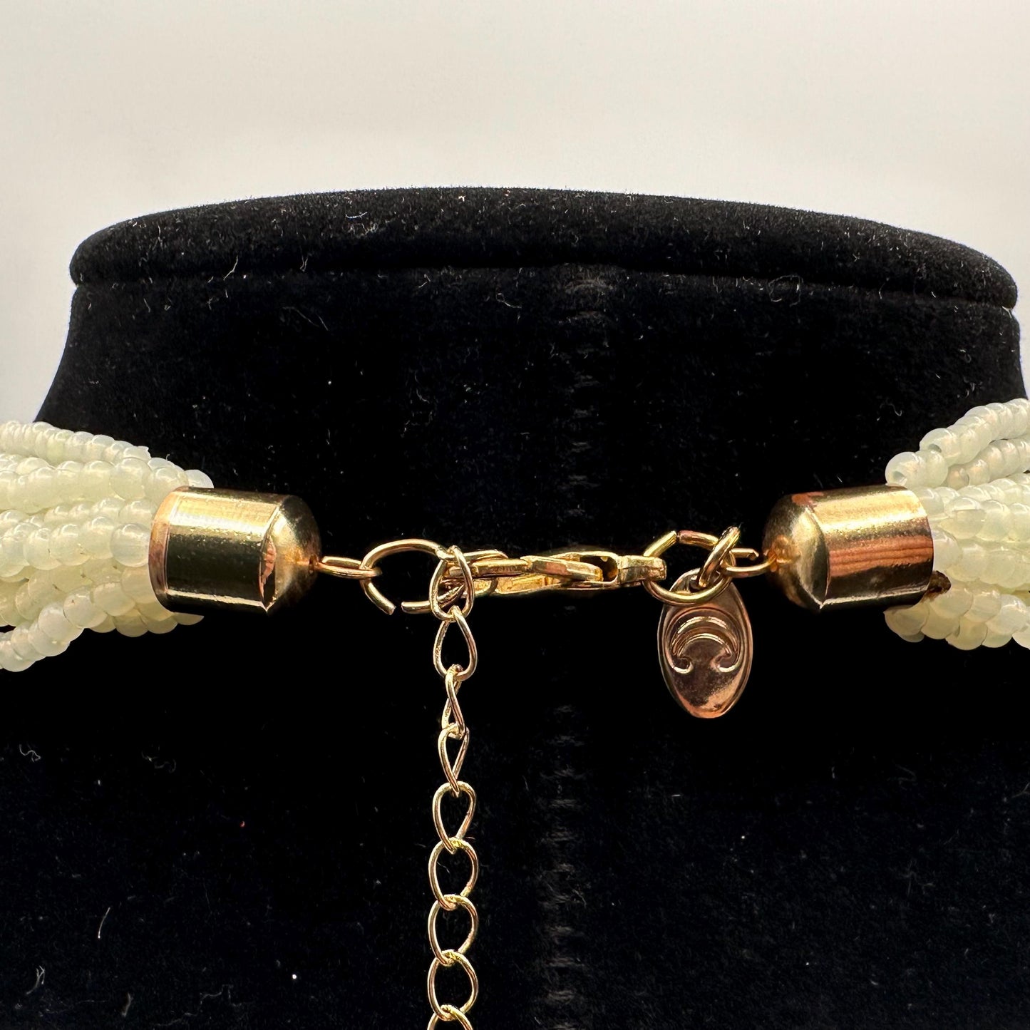 Vintage Charter Club Chunky White Ombre Green Seed Bead Necklace Gold Accents Statement Jewelry