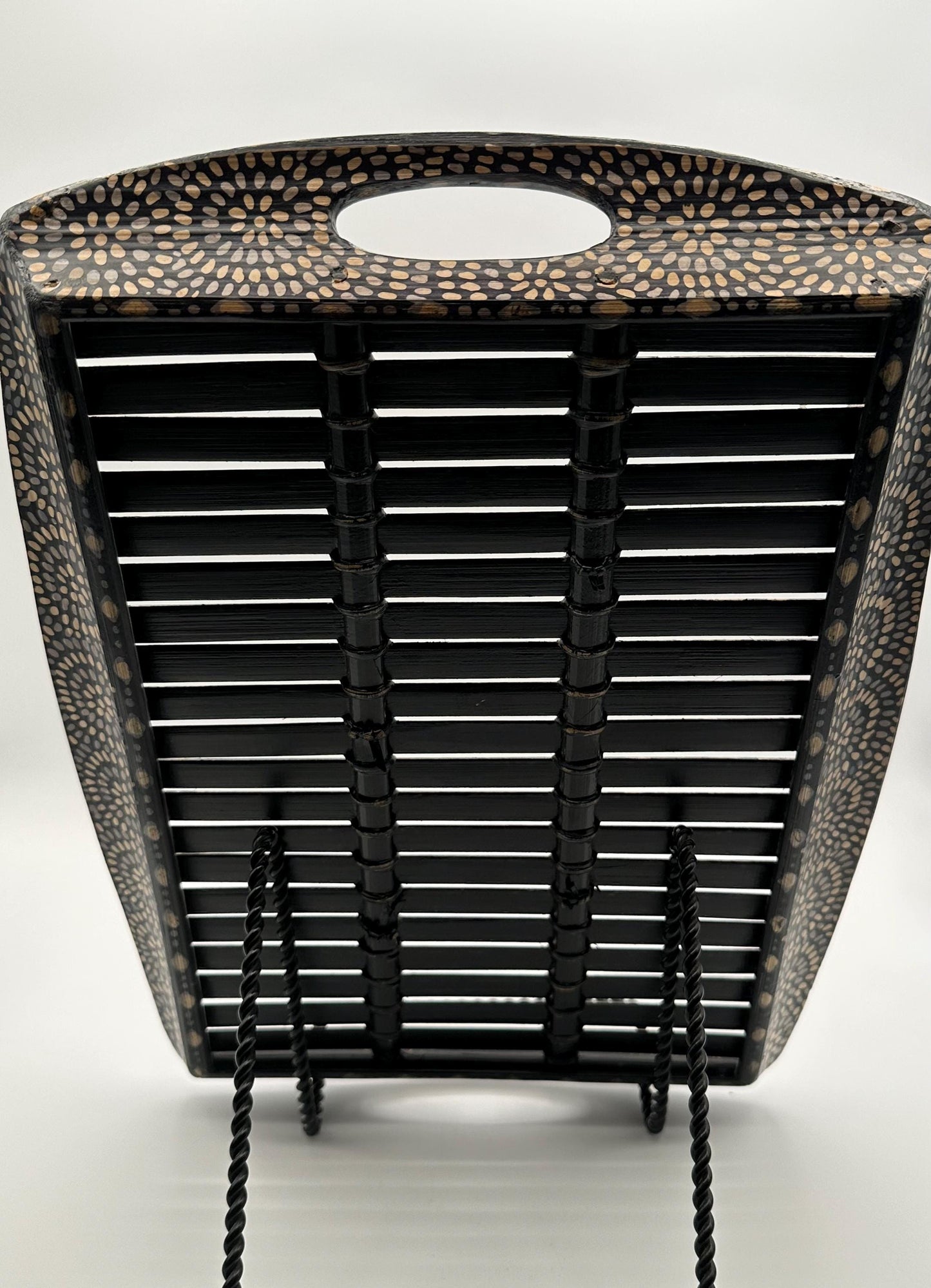 Handmade Batik Style Bamboo Serving Tray Black Brown Decorative Vintage Summer Entertaining