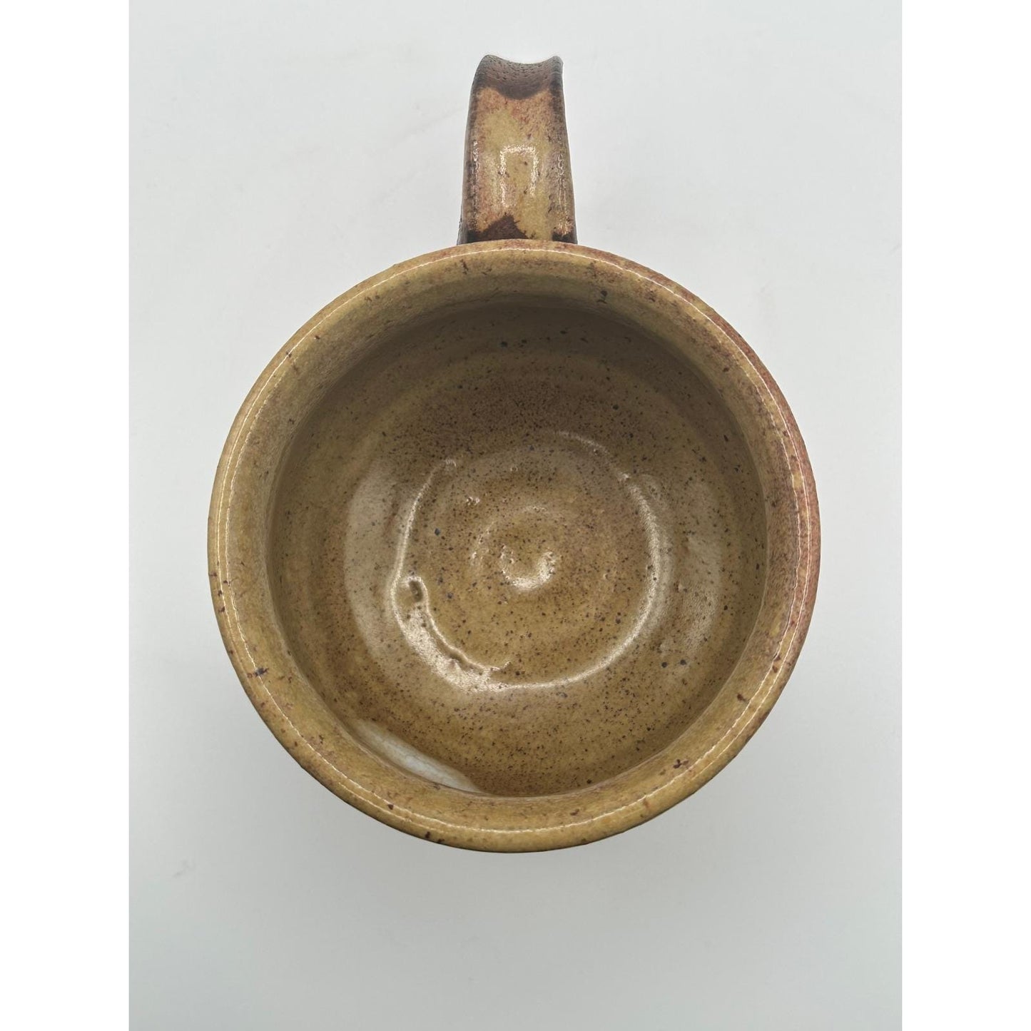 Artist Signed Rustic Stoneware Pottery Mug Brown Glaze Unique Curved Handle