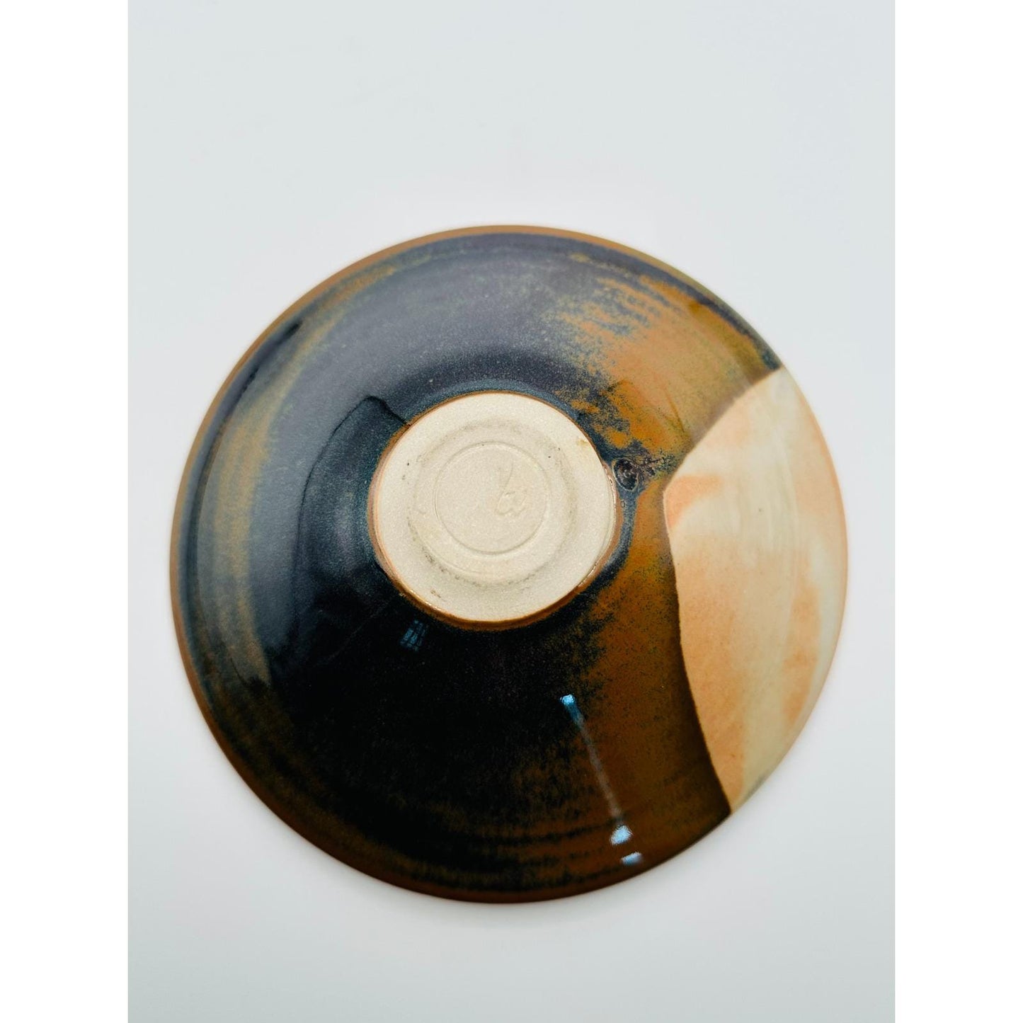 Handmade Studio Pottery Bowl 6.5" Glazed Stoneware Dish with Leaf Motif