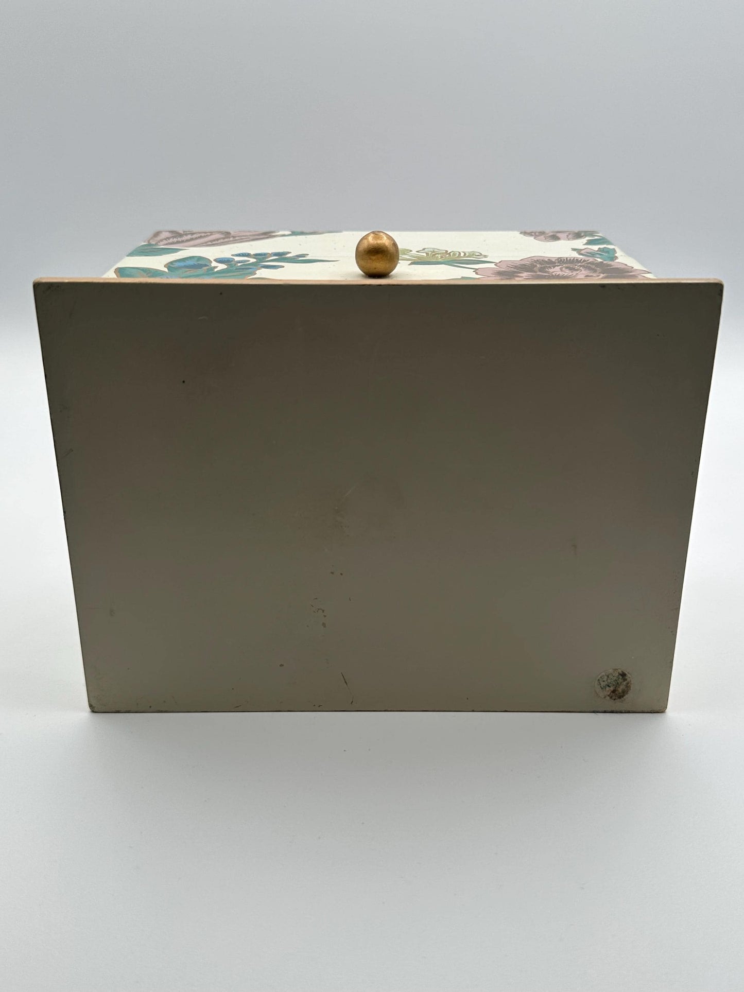 Vintage Floral Trinket Box | Hand Painted Flower Keepsake | Cream Jewelry Storage with Gold Base | Cottage Chic Decor
