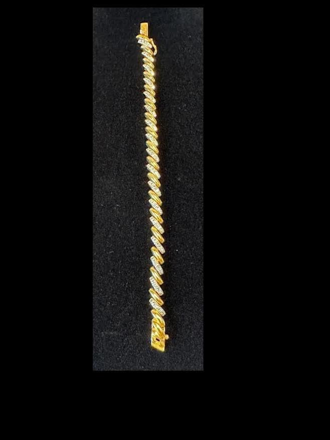 Elegant Iced Out Gold Tone Sterling Silver Cuban Link Bracelet with Sparkling Crystals