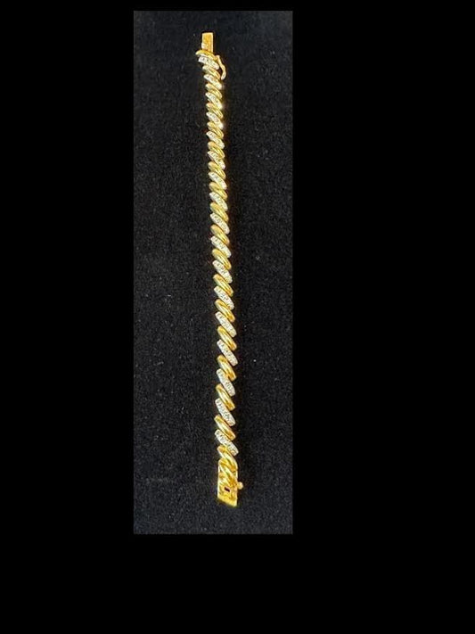 Elegant Iced Out Gold Tone Sterling Silver Cuban Link Bracelet with Sparkling Crystals