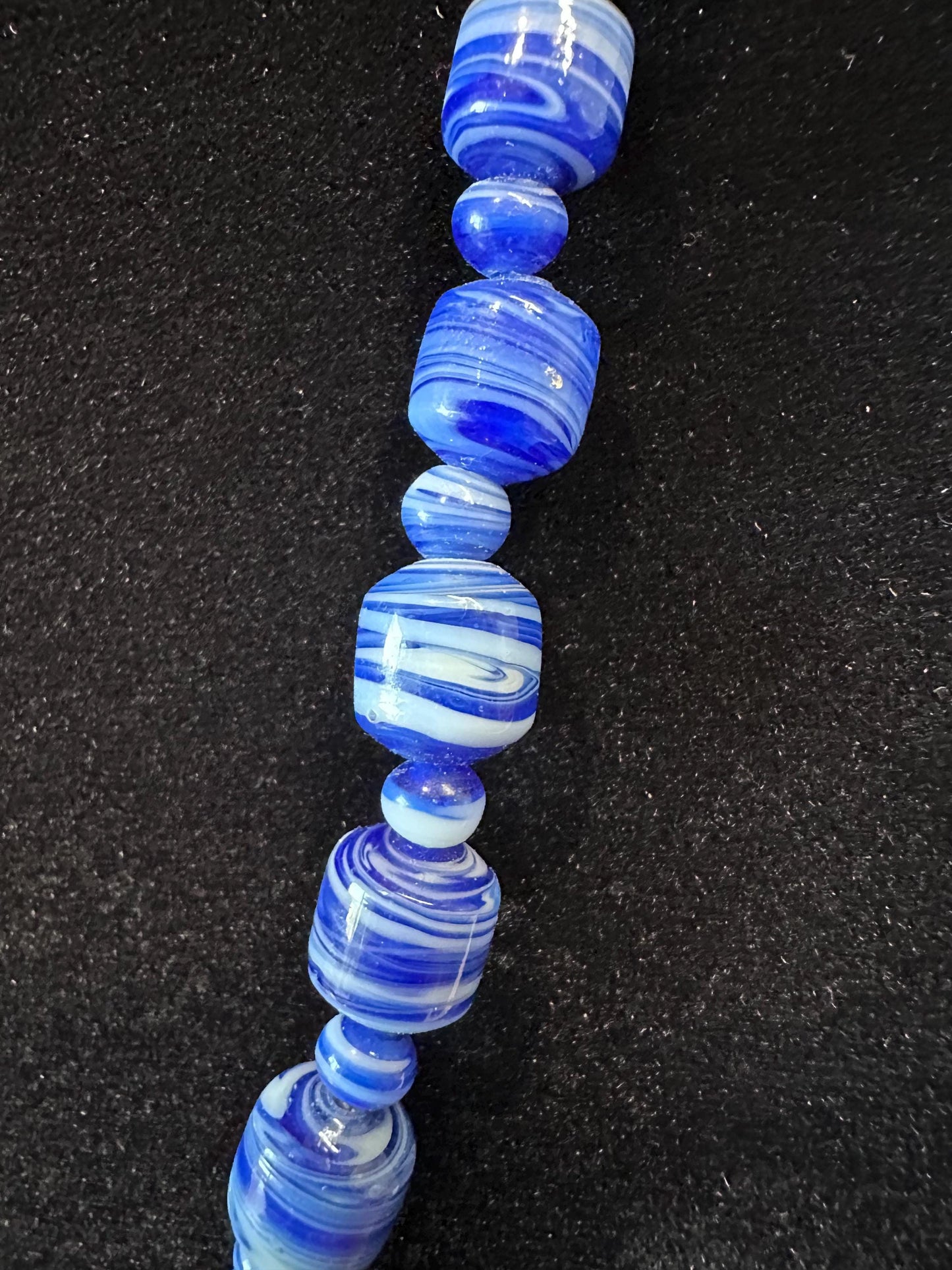 Bohemian Blue Striped Barrel Necklace - Handcrafted Czech Glass Beaded Jewelry for Women