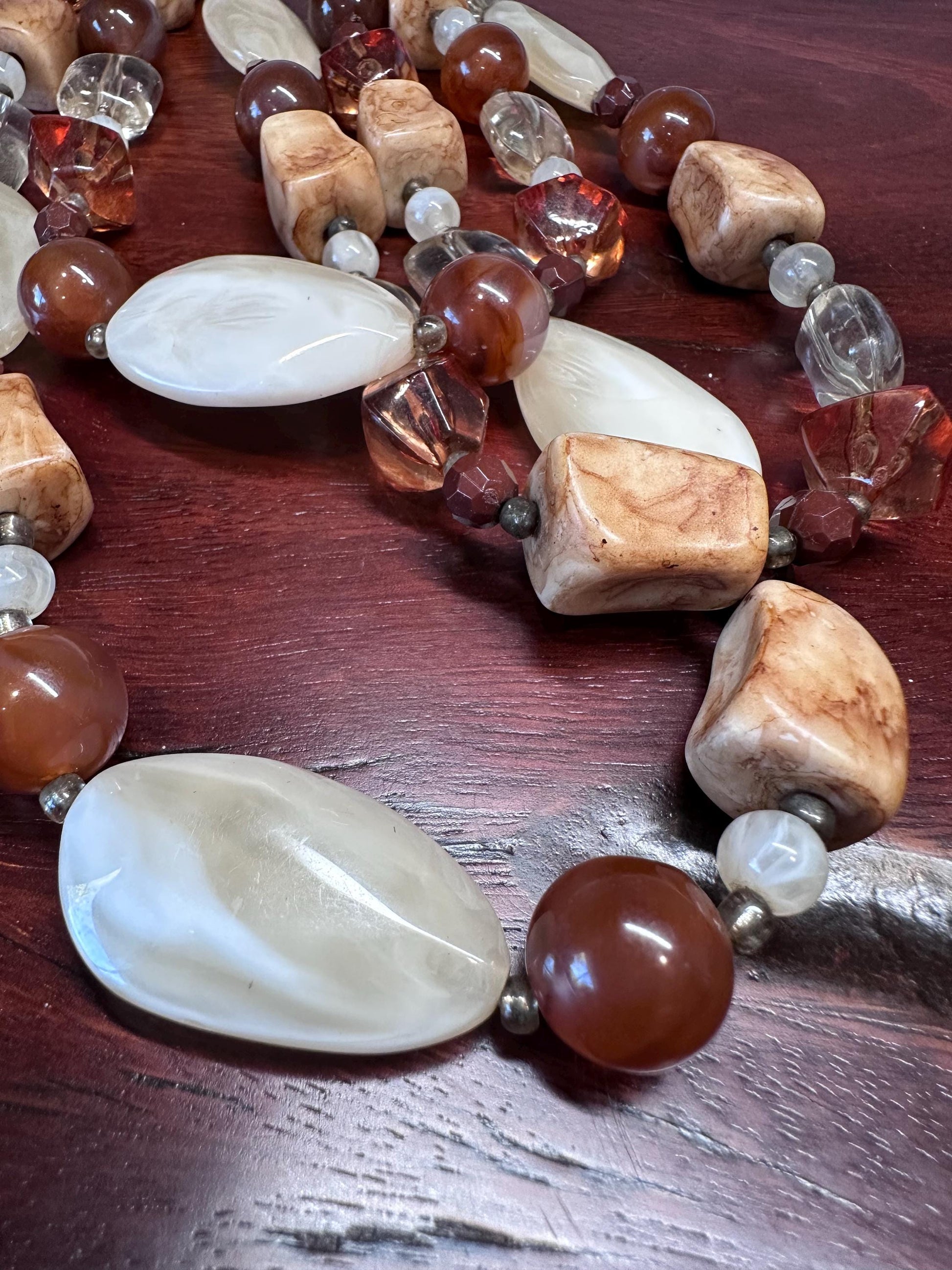 Vintage Earth Tone Chunky Beaded Statement Necklace: Boho Amber Stone Jewelry for Women