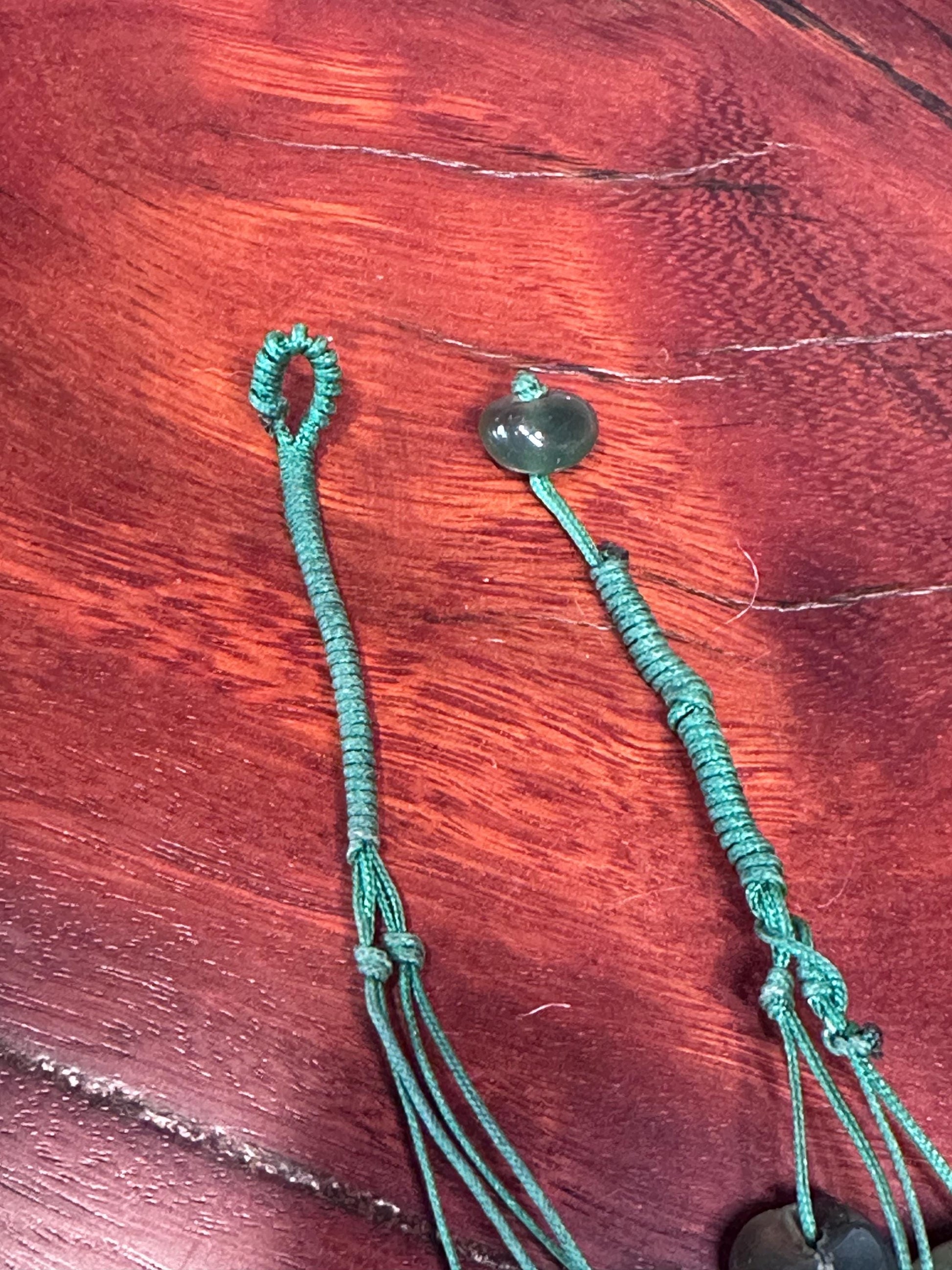 Elegant Vintage Silk Thread Necklace with Green Stone Beads - Antique Handcrafted Jewelry
