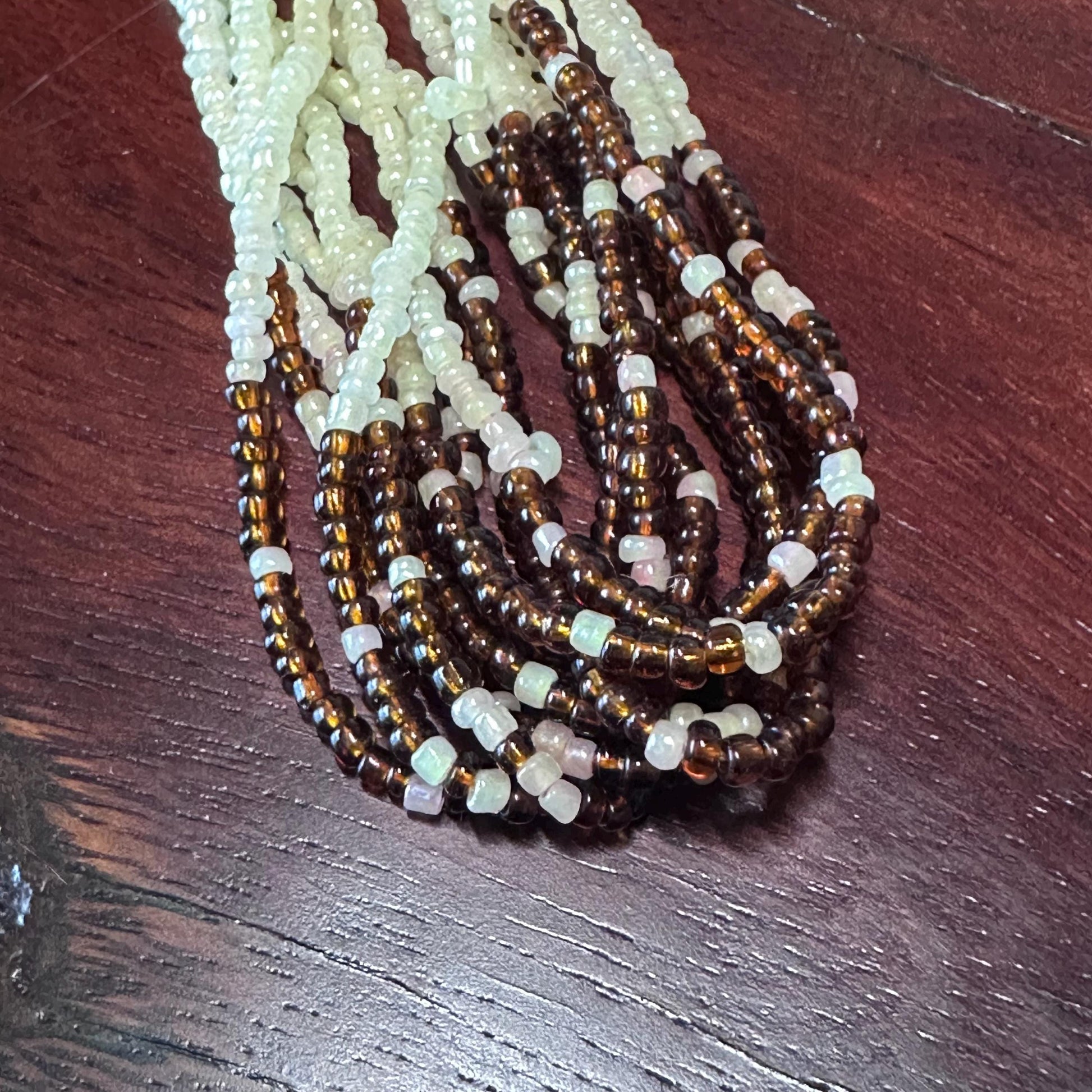 Bohemian Multi-Strand Seed Bead Necklace - Vintage Inspired Tribal Statement Jewelry in Ivory and Brown