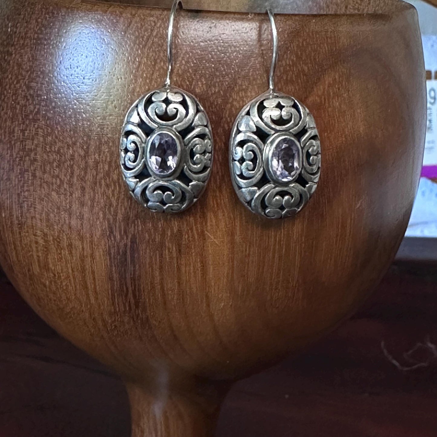 Vintage-Inspired Sterling Silver Amethyst Earrings: Boho Purple Gemstone Dangle Jewelry
