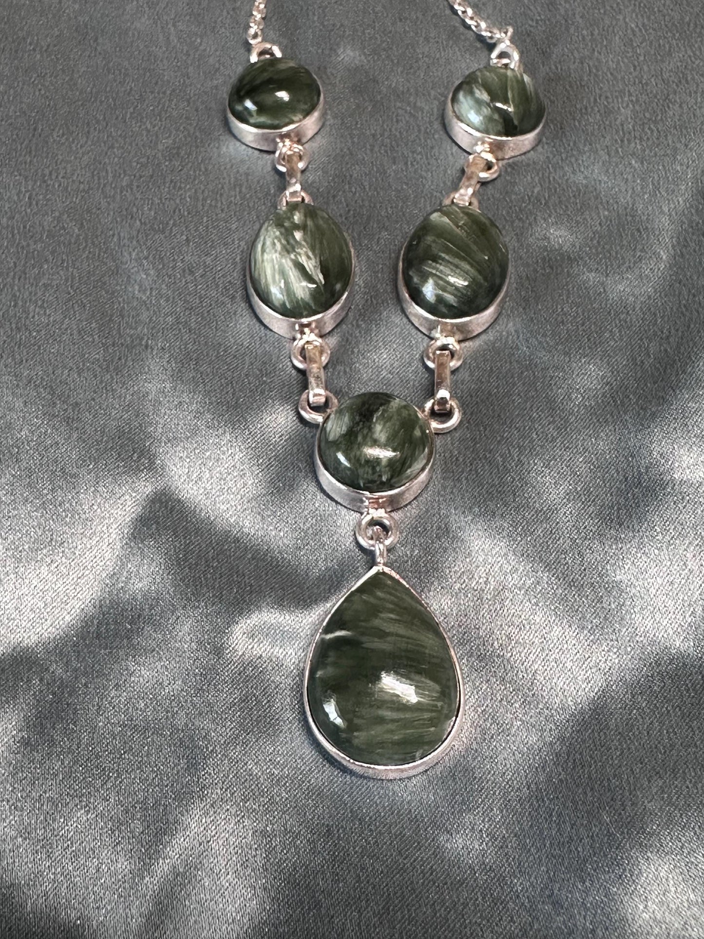 Seraphinite Statement Necklace: Spiritual Crystal Pendant in Sterling Silver - Elegant Natural Stone Jewelry
