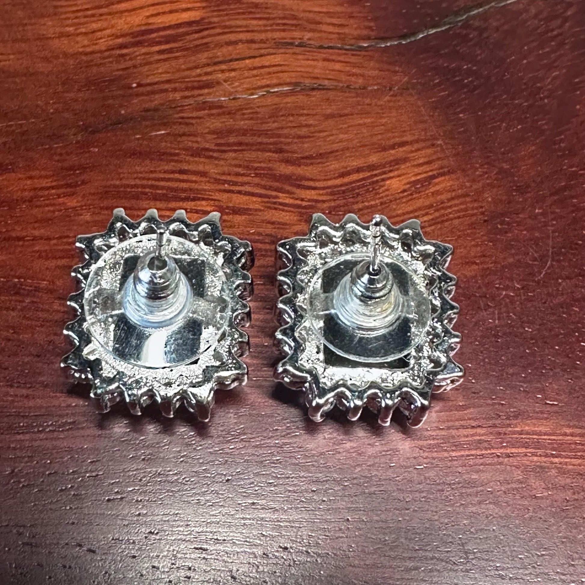 Elegant Vintage Black Stone Earrings with Crystal Halo - Emerald Cut Silver Tone Jewelry