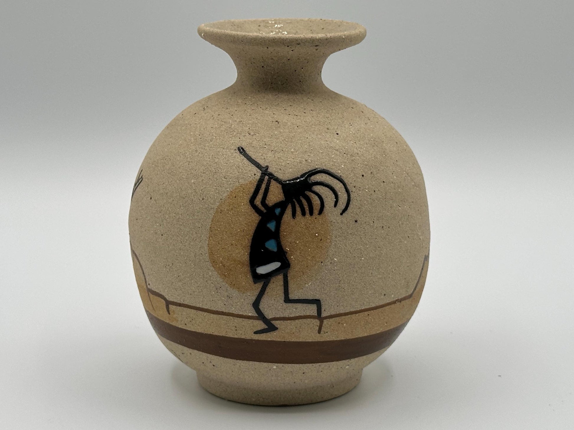 Vintage Hand-Painted Kokopelli Pottery Vase: Southwestern Desert Art, Native American Inspired Ceramic Decor