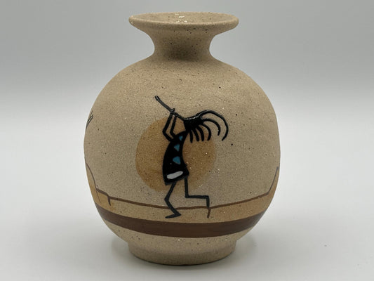 Vintage Hand-Painted Kokopelli Pottery Vase: Southwestern Desert Art, Native American Inspired Ceramic Decor