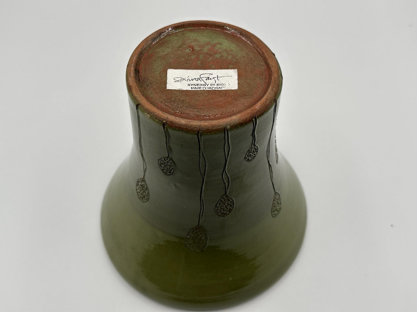 Artisan Green Studio Pottery Vase with Botanical Motif - Handmade Ceramic by Diana Faugt