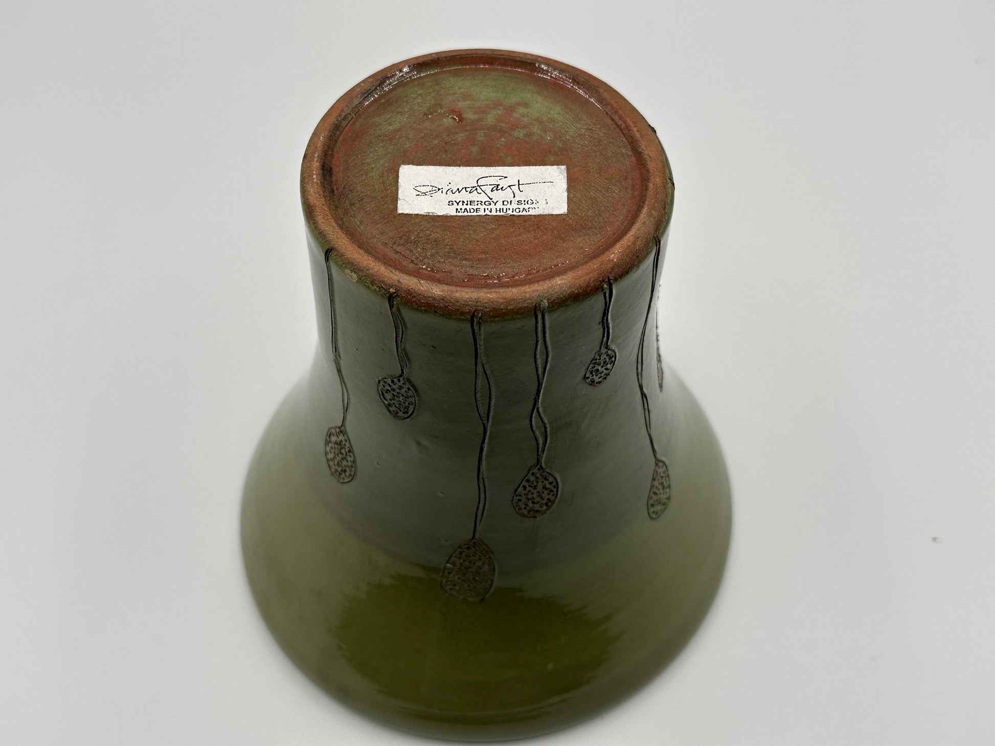 Artisan Green Studio Pottery Vase with Botanical Motif - Handmade Ceramic by Diana Faugt