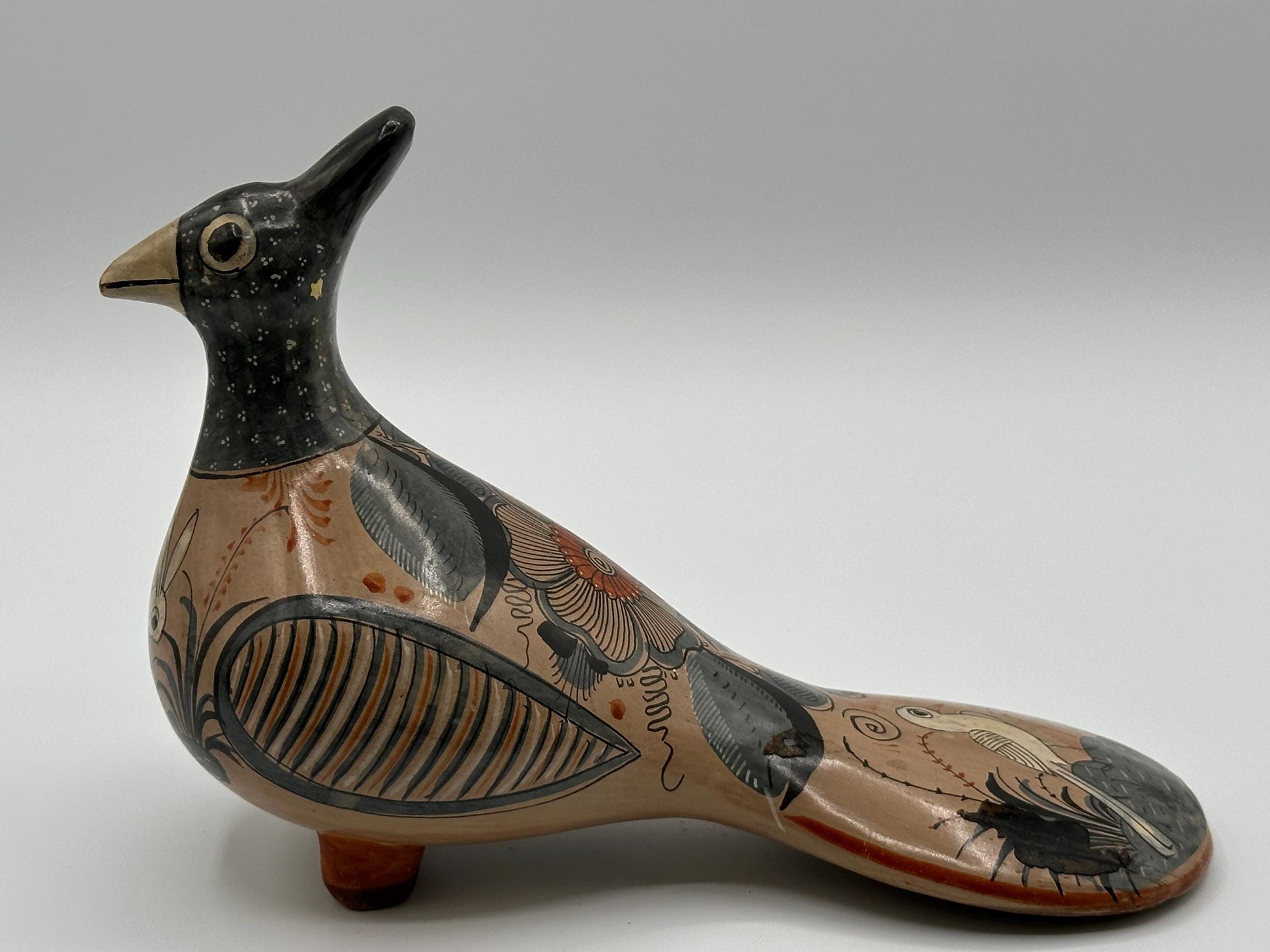Hand-Painted Folk Art Ceramic Bird Figurine - Unique Mexican-Inspired Pottery Sculpture for Boho Decor