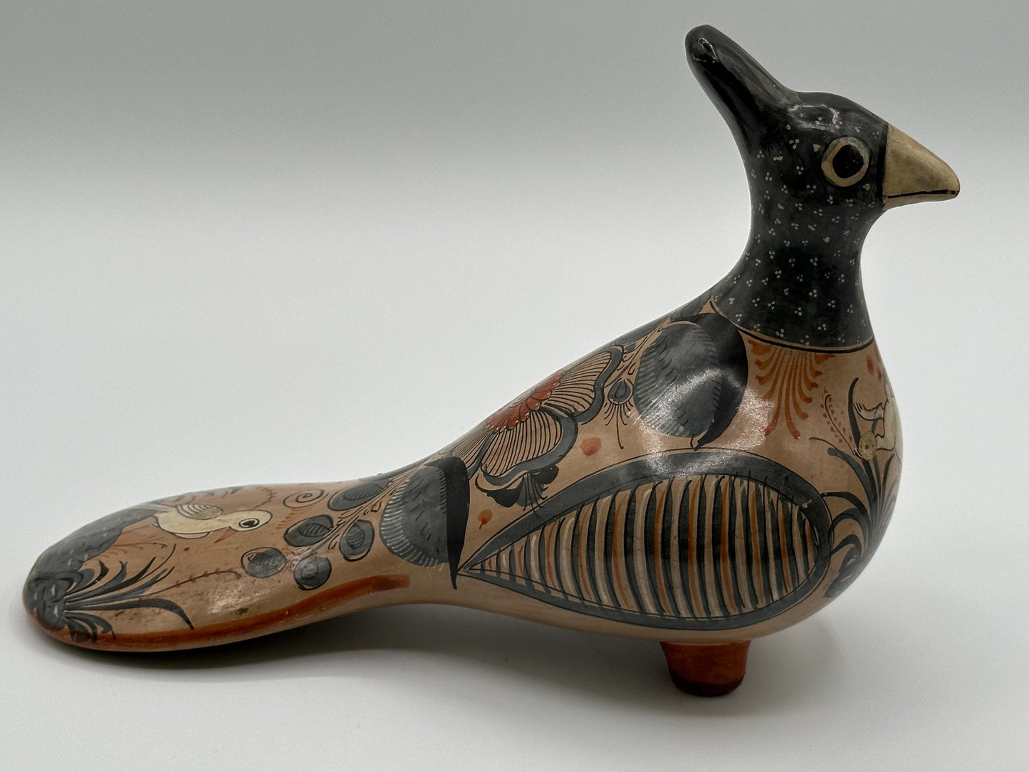 Hand-Painted Folk Art Ceramic Bird Figurine - Unique Mexican-Inspired Pottery Sculpture for Boho Decor