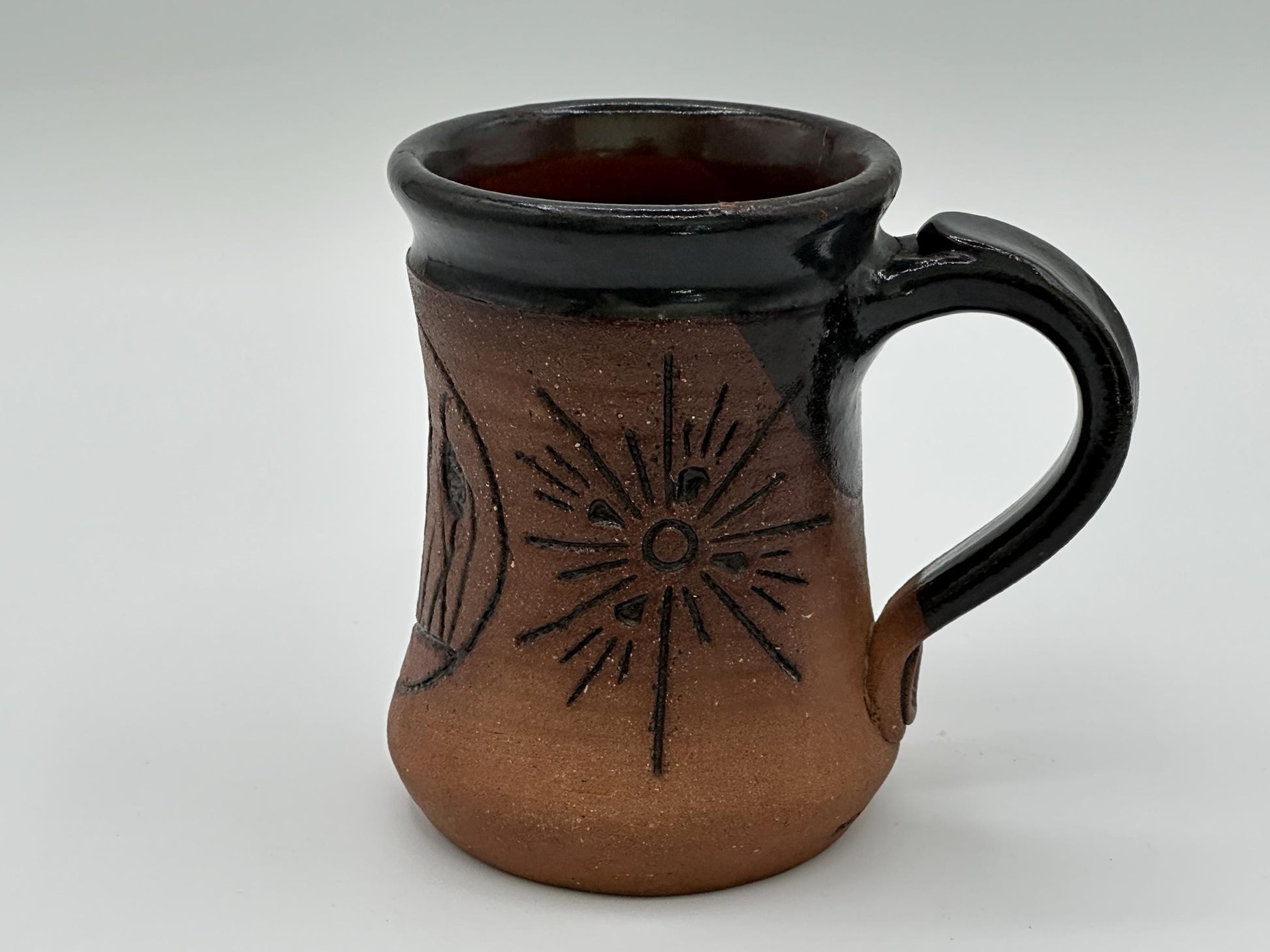 Rustic Ceramic Mug: Handmade Pottery Coffee Cup with Sun & Moon Design - Boho Artisan Drinkware