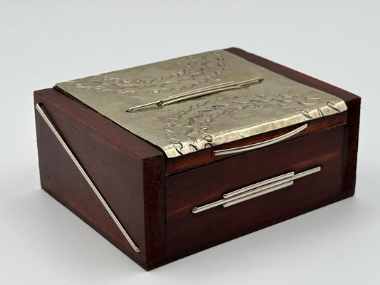 Rustic Handcrafted Wooden Jewelry Box with Hammered Metal Lid - Unique Keepsake Storage Gift