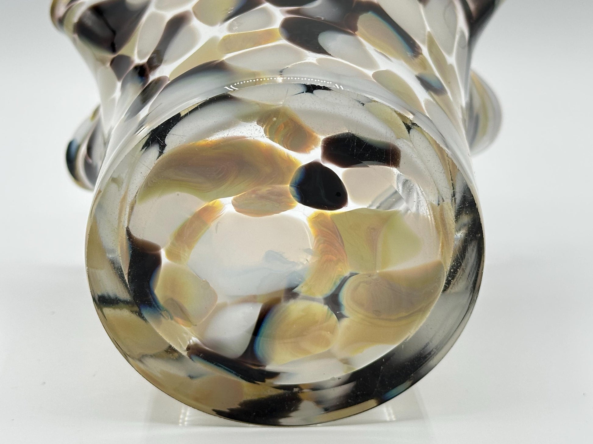 Vintage Zorza Hand-Blown Amber Brown Ruffled Art Glass Vase - Mid-Century Modern Home Decor Collectible