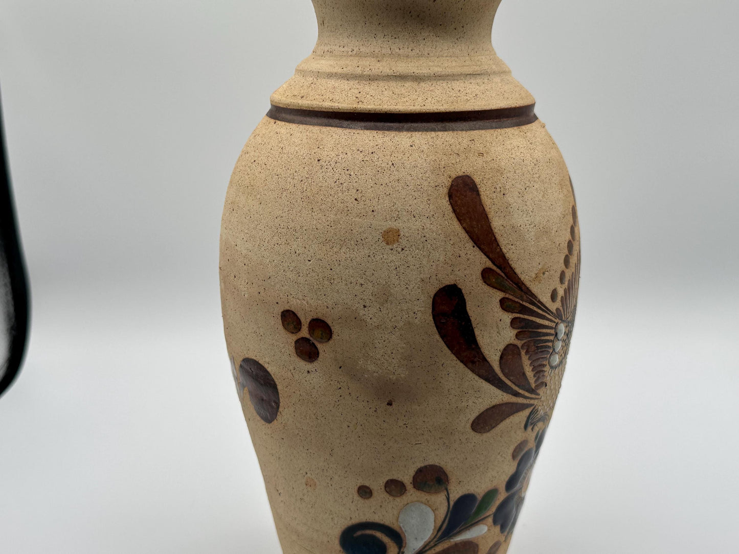 Vintage Tonala Mexican Folk Art Pottery Vase - Hand-Painted Floral Clay Decor from Jalisco