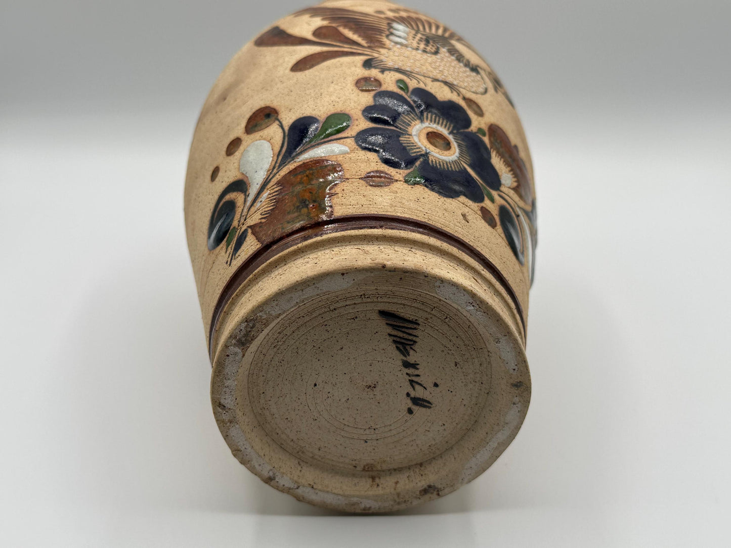 Vintage Tonala Mexican Folk Art Pottery Vase - Hand-Painted Floral Clay Decor from Jalisco