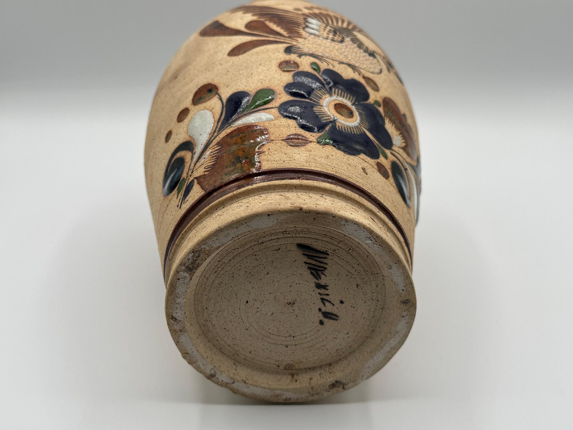 Vintage Tonala Mexican Folk Art Pottery Vase - Hand-Painted Floral Clay Decor from Jalisco