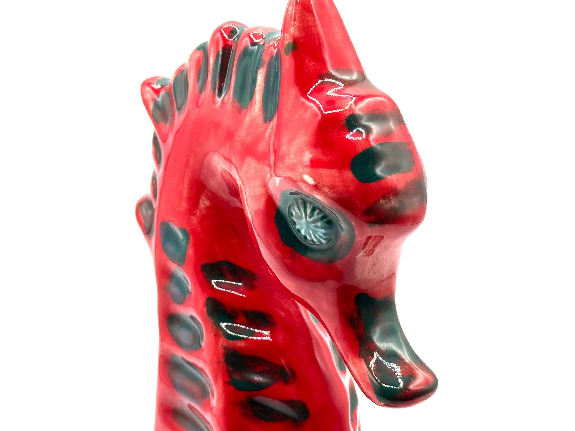 Vintage Mid-Century Red Ceramic Seahorse Figurine - Bold Nautical Coastal Beach House Accent Decor