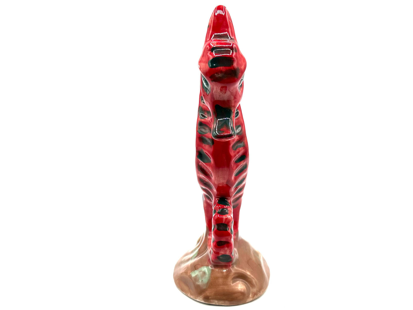 Vintage Mid-Century Red Ceramic Seahorse Figurine - Bold Nautical Coastal Beach House Accent Decor