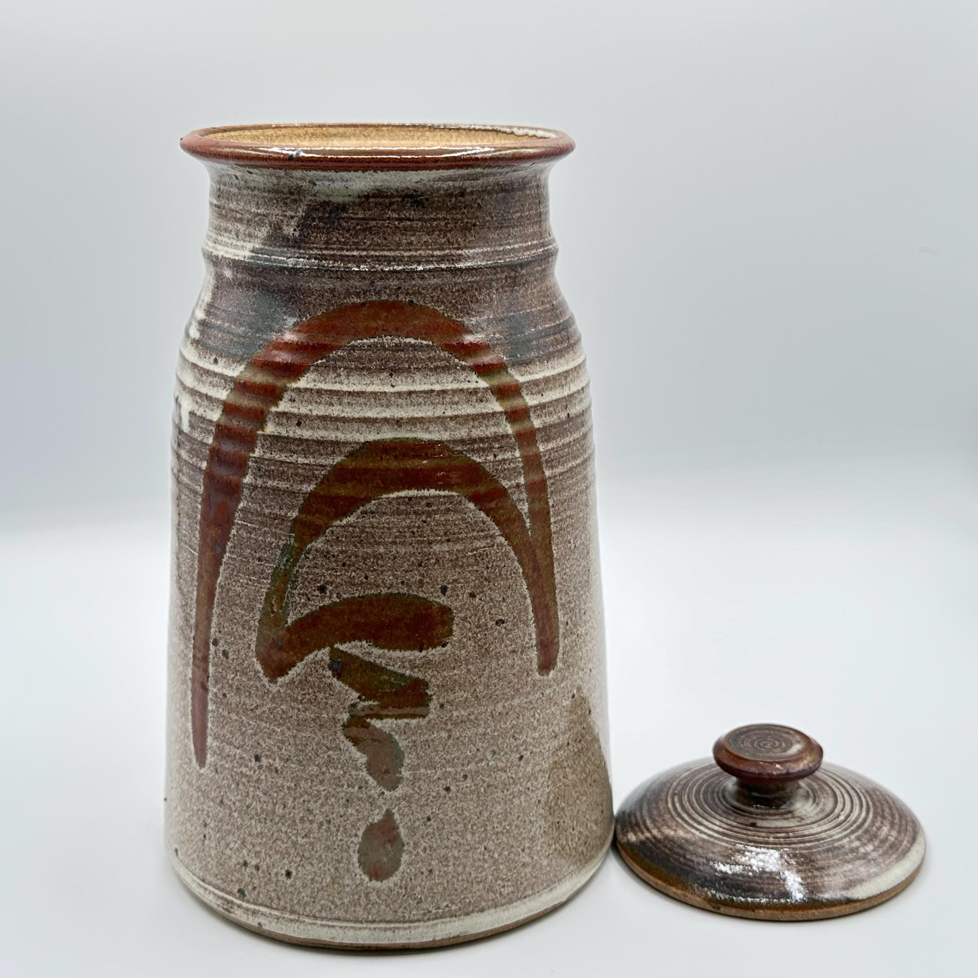 Rustic Japanese Stoneware Pottery Jar - Handmade Brown Ceramic Kitchen Canister with Lid
