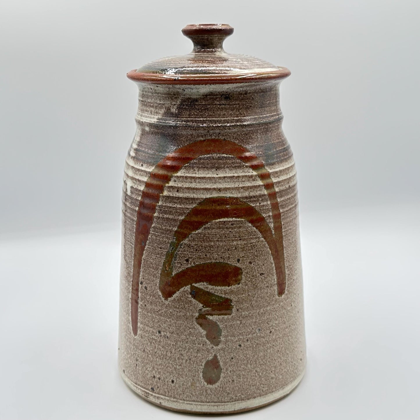 Rustic Japanese Stoneware Pottery Jar - Handmade Brown Ceramic Kitchen Canister with Lid