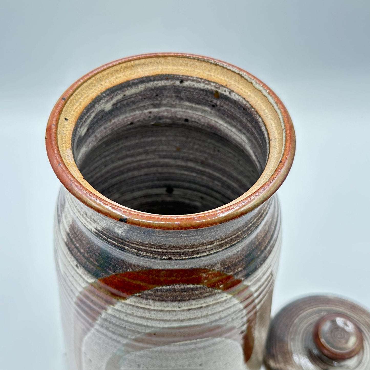 Rustic Japanese Stoneware Pottery Jar - Handmade Brown Ceramic Kitchen Canister with Lid