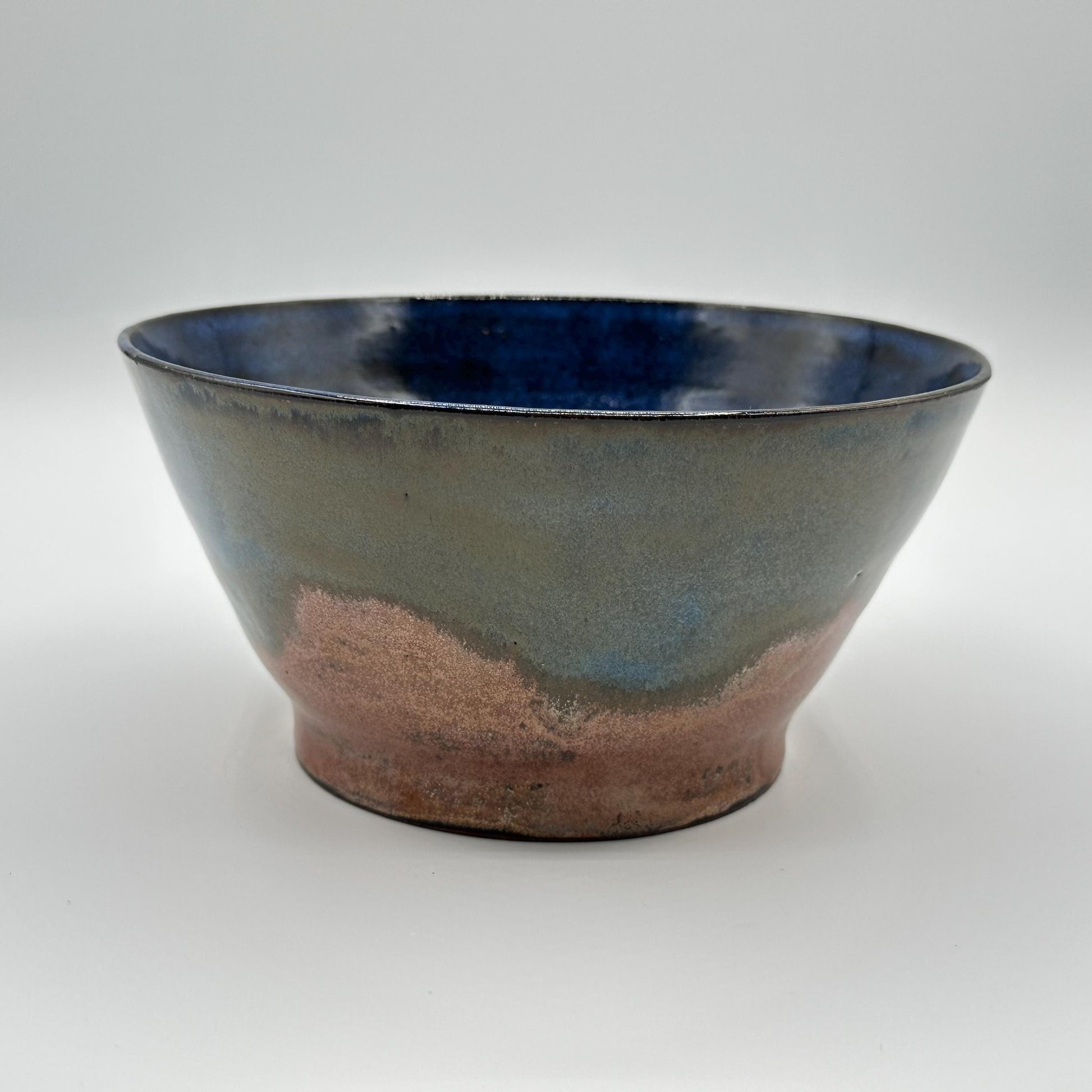 Rustic Stoneware Pottery Bowl - Handcrafted Ceramic Serving Dish with Blue & Earth-Tone Glaze