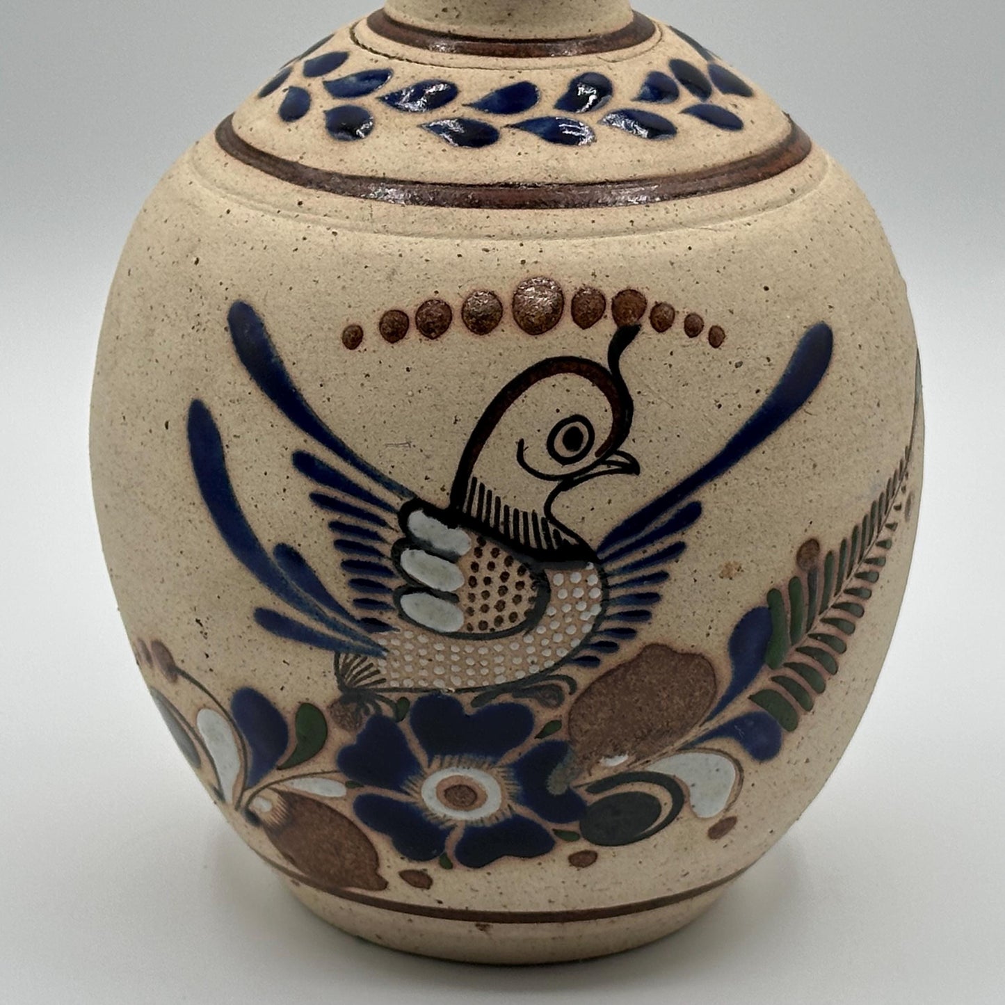 Vintage Hand-Painted Mexican Folk Art Vase - Rustic Ceramic Pottery with Bird & Floral Design
