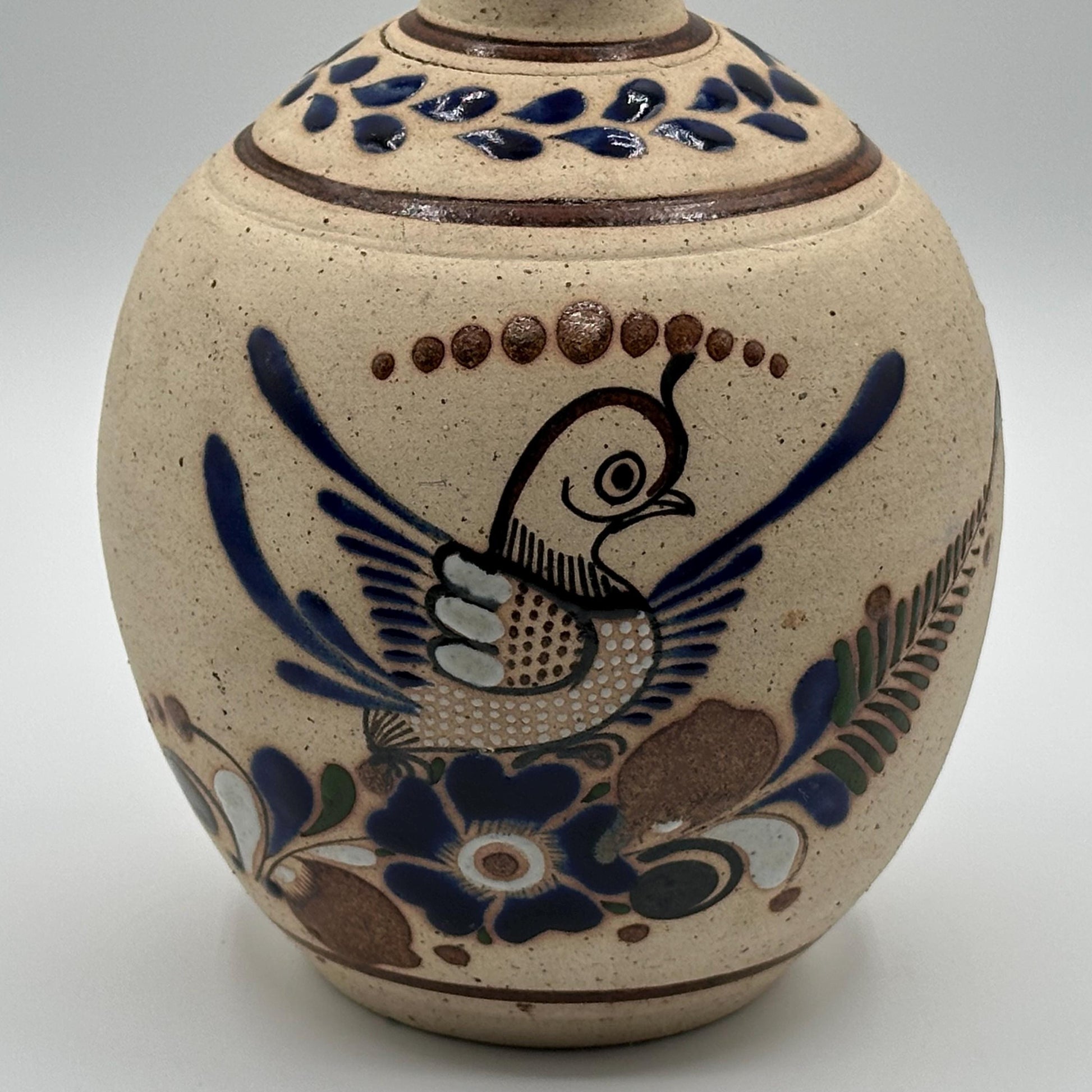Vintage Hand-Painted Mexican Folk Art Vase - Rustic Ceramic Pottery with Bird & Floral Design