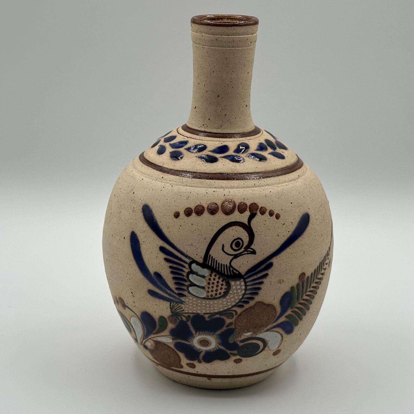 Vintage Hand-Painted Mexican Folk Art Vase - Rustic Ceramic Pottery with Bird & Floral Design