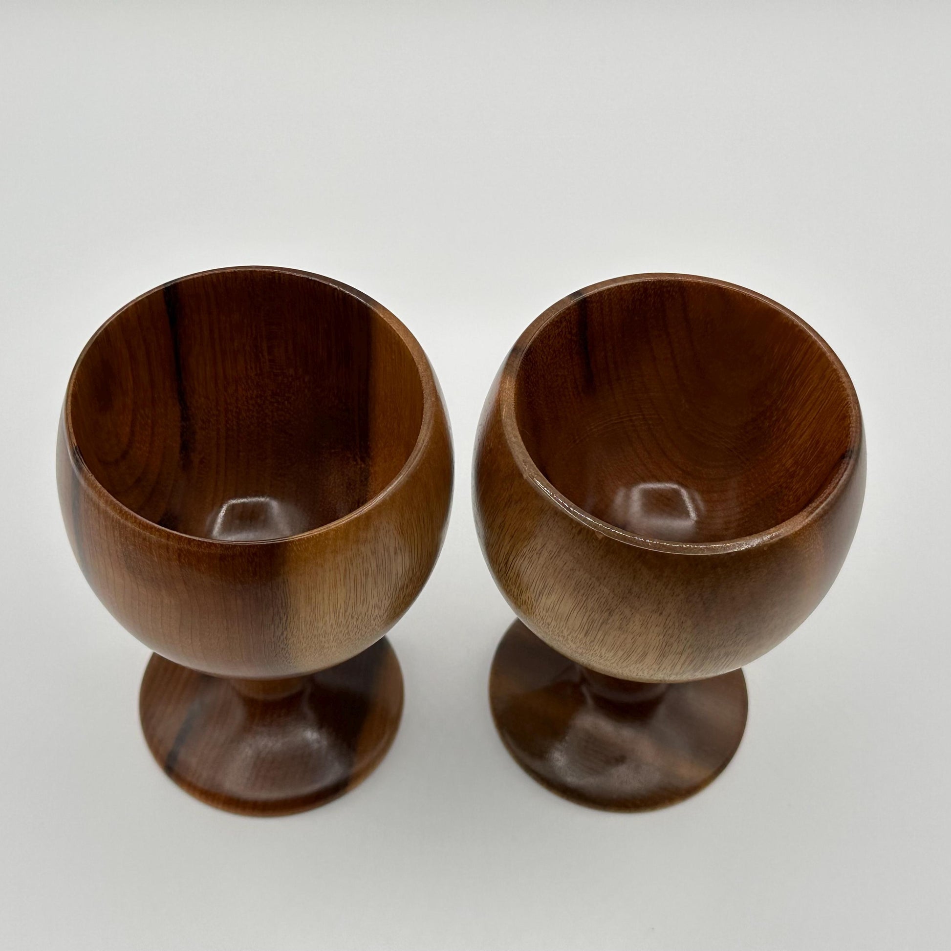 Vintage Oregon Myrtlewood Chalet Goblets - Hand-Turned Mid-Century Modern Wood Wine Glasses (Pair)