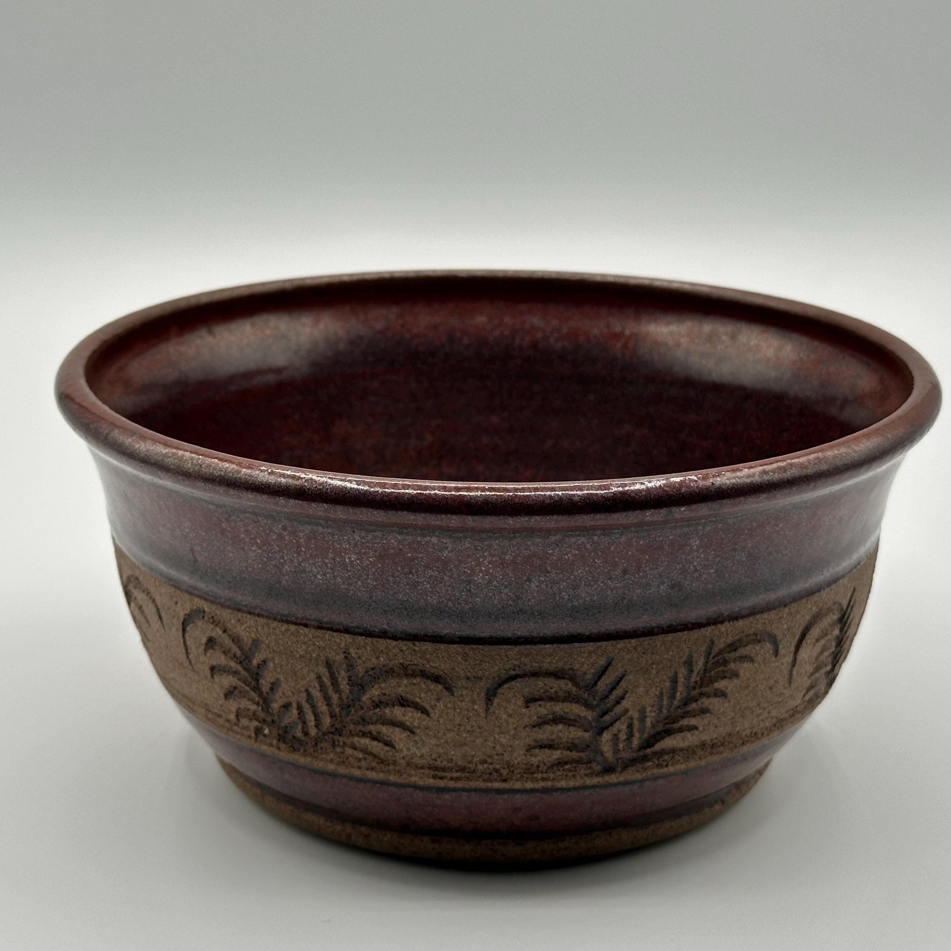 Rustic Stoneware Pottery Bowl - Handmade Ceramic Dish with Leaf Motif by Mountain Mud