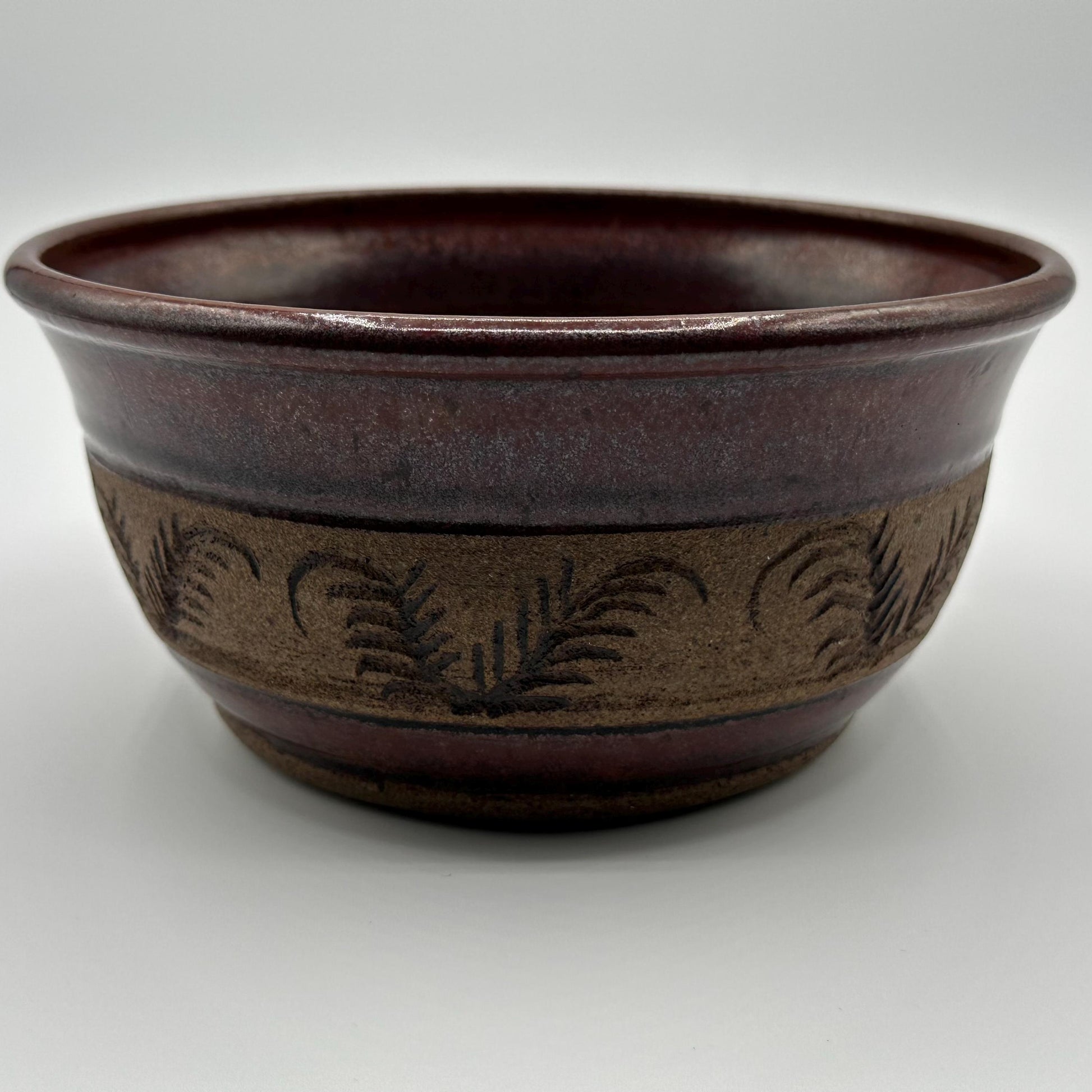 Rustic Stoneware Pottery Bowl - Handmade Ceramic Dish with Leaf Motif by Mountain Mud