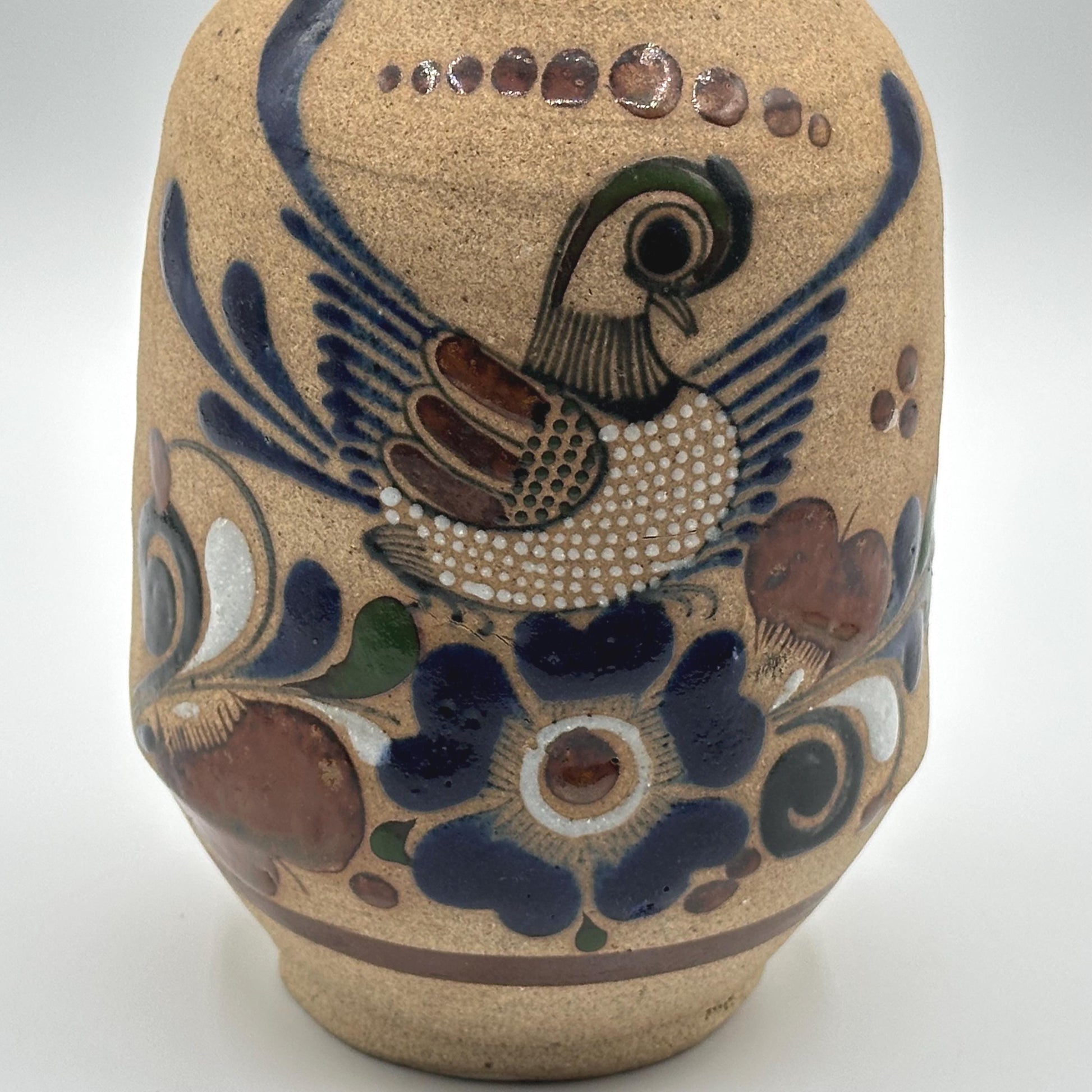 Rustic Hand-Painted Mexican Folk Art Vase - Vintage Ceramic Pottery with Bird & Floral Design