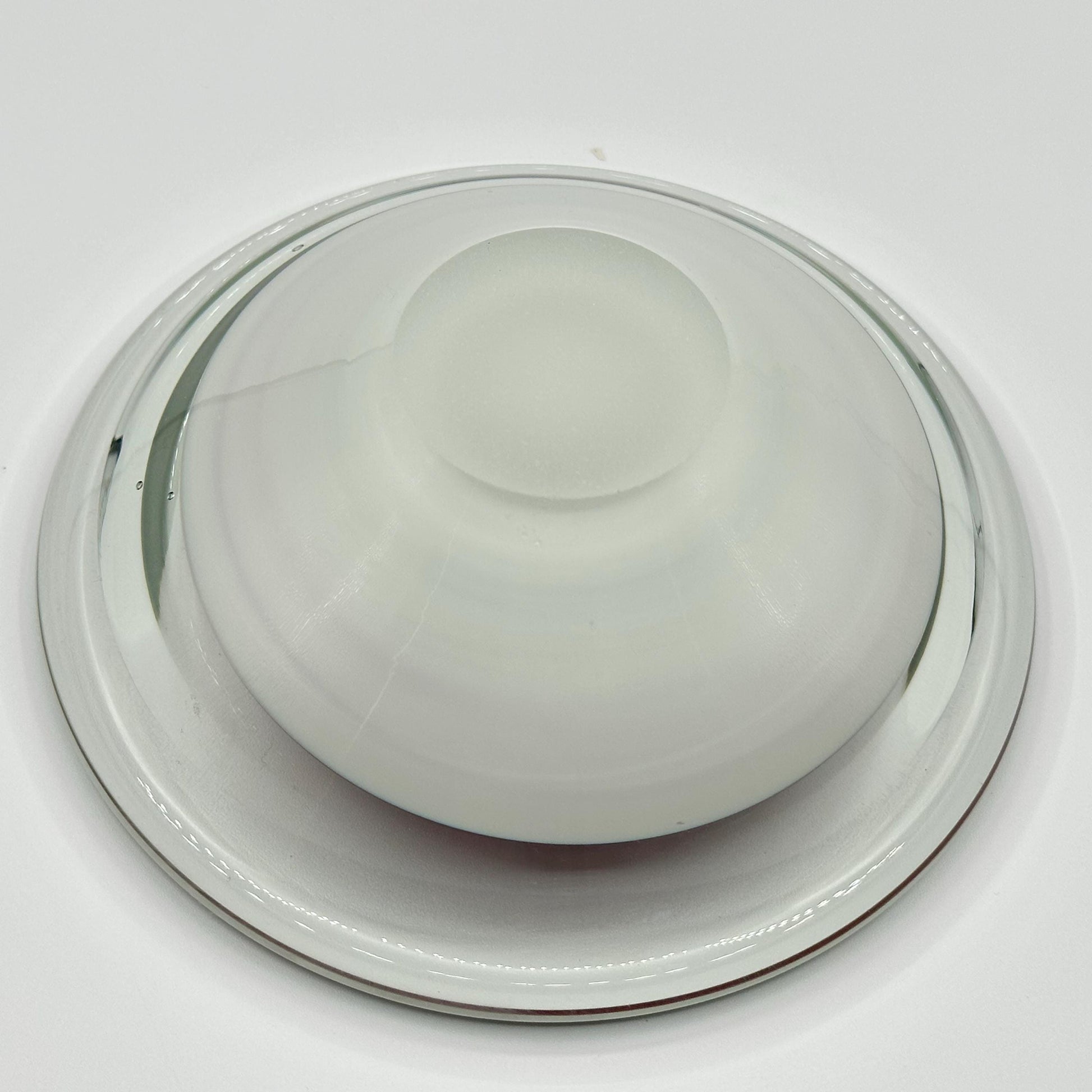 Retro Clear Glass Bowl with Pink & Gray Gradient Base - Vintage Modern MCM Decorative Centerpiece