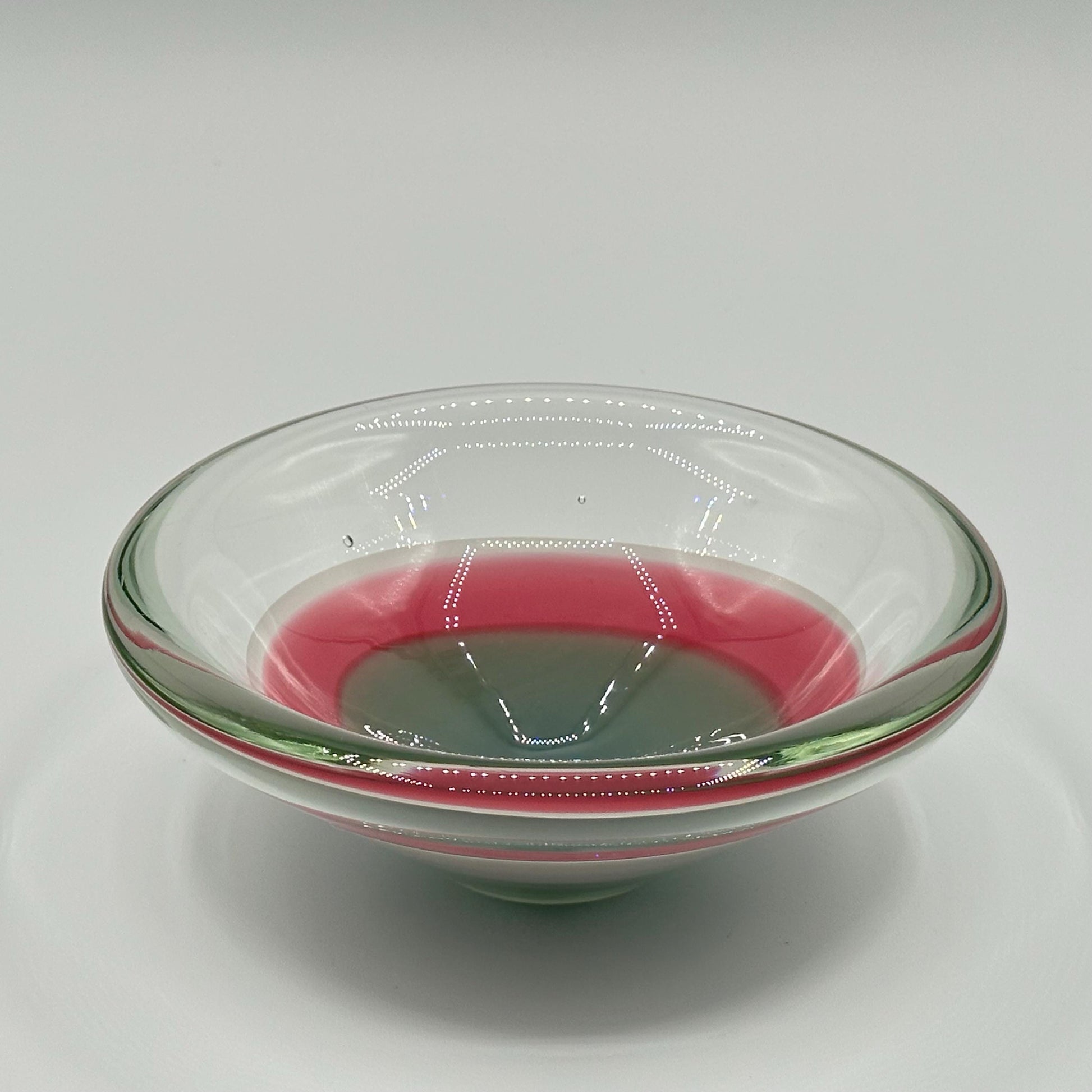 Retro Clear Glass Bowl with Pink & Gray Gradient Base - Vintage Modern MCM Decorative Centerpiece